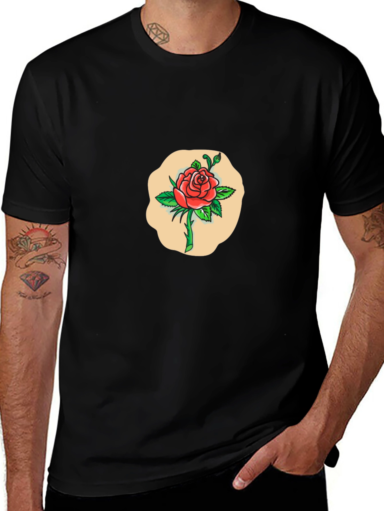 Rose Graphic Print Black T-Shirt