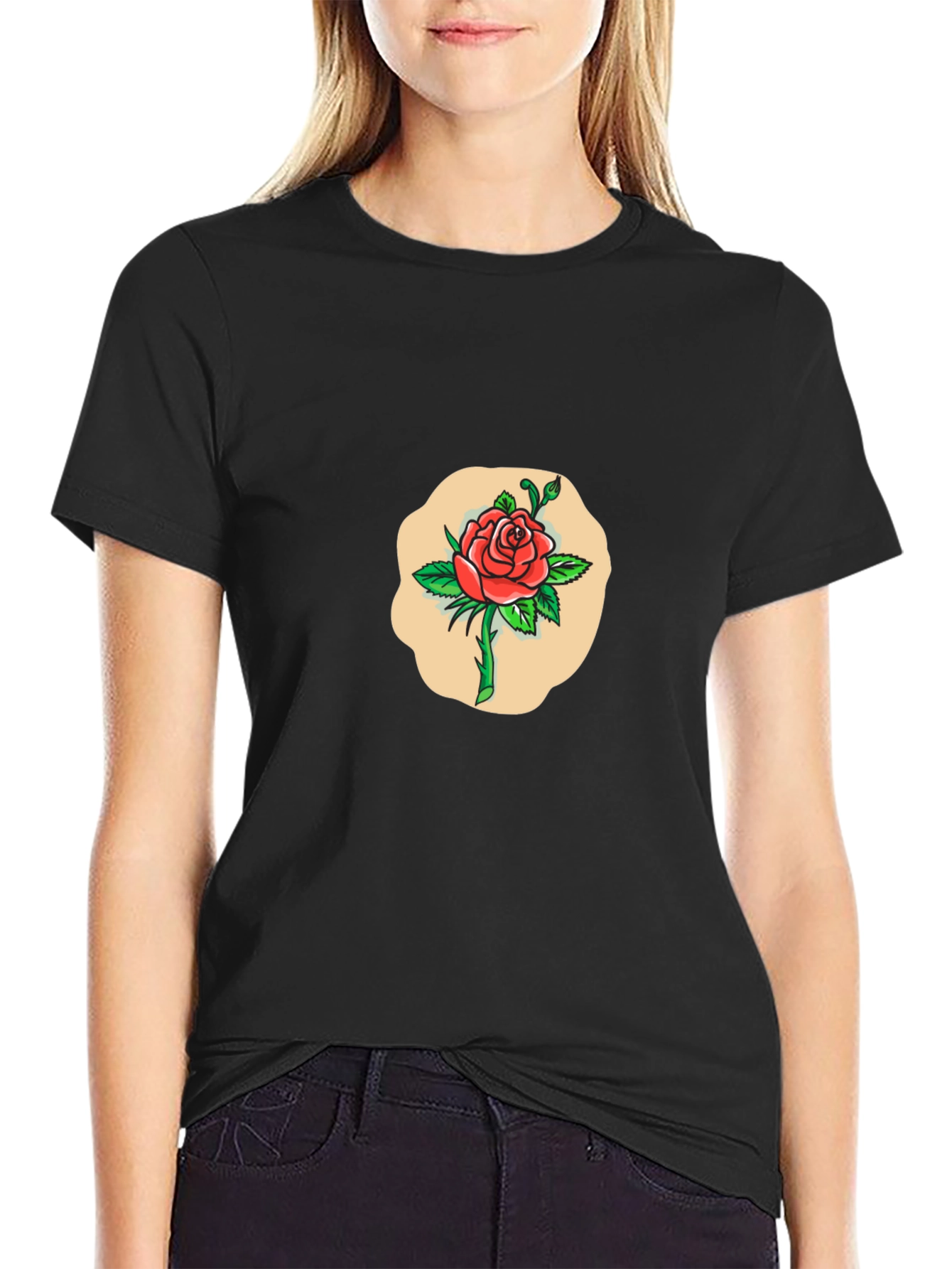 Rose Graphic Print Black T-Shirt
