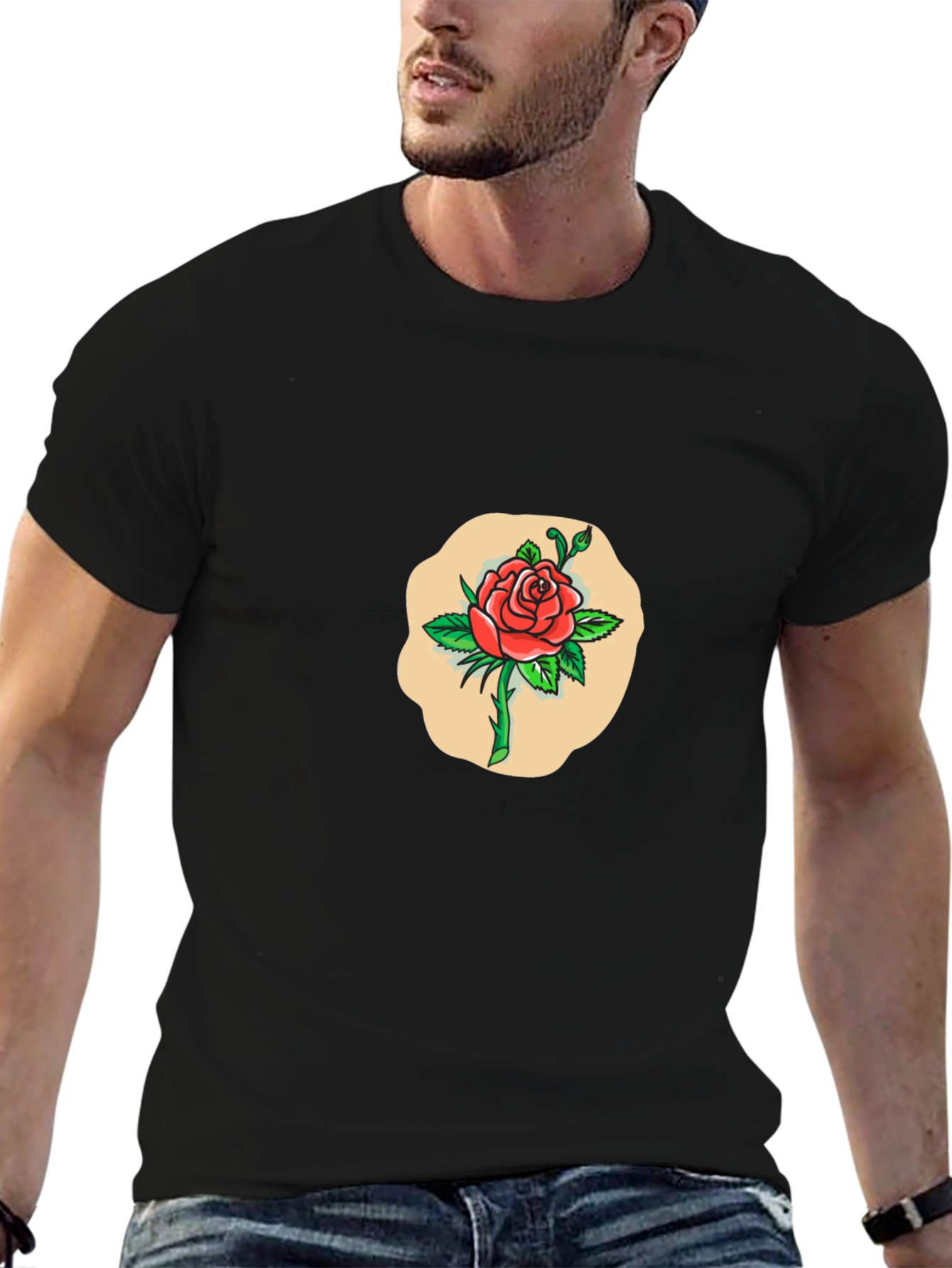 Rose Graphic Print Black T-Shirt