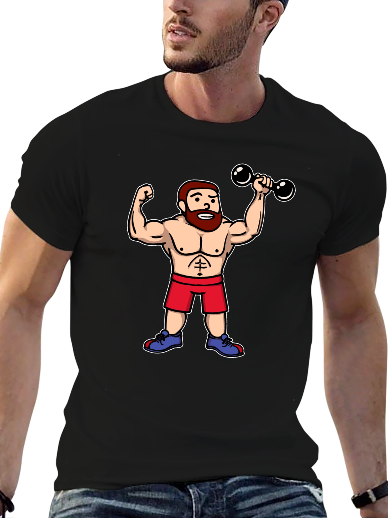 Cartoon Gym Buff Black T-Shirt