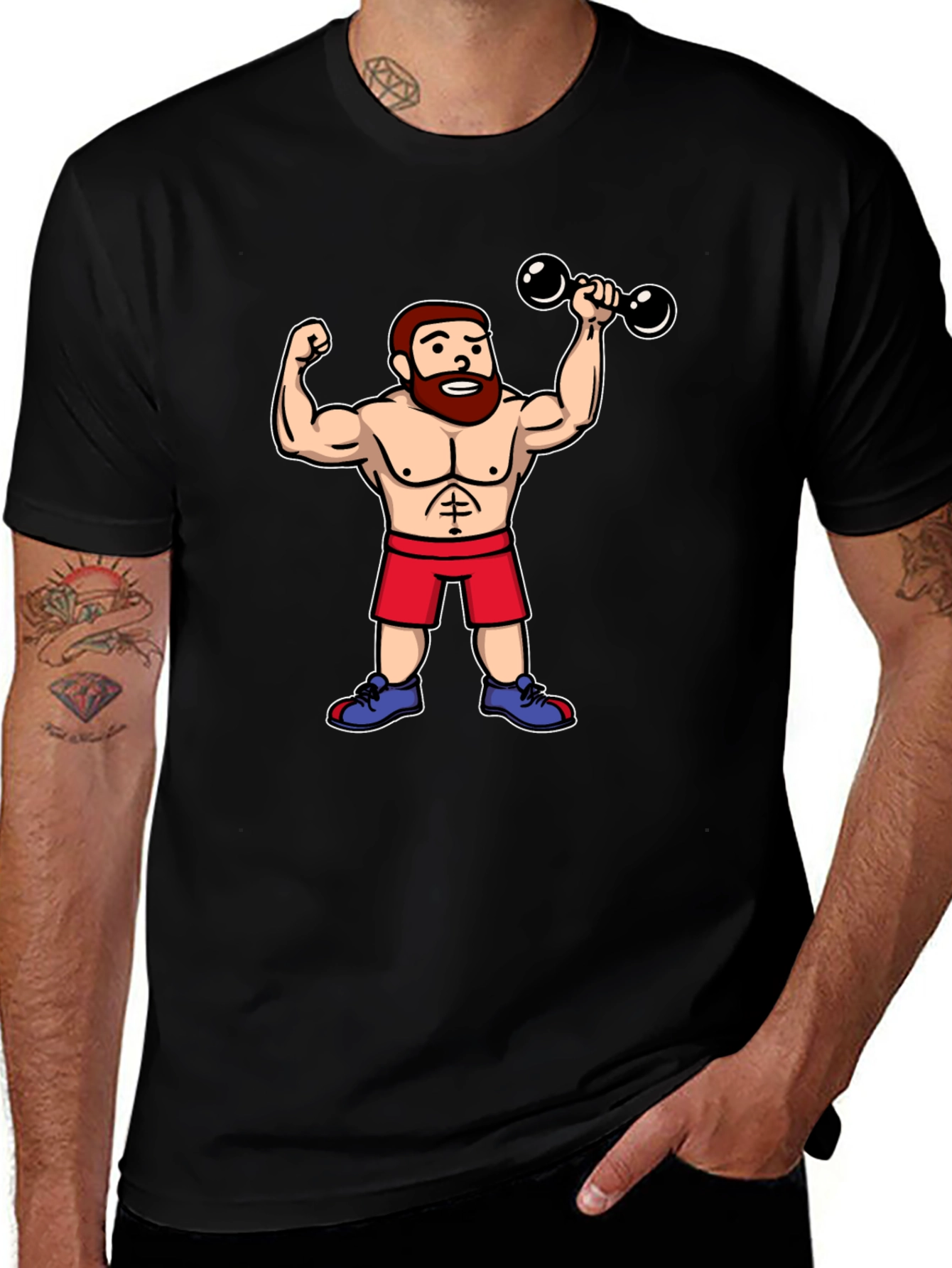Cartoon Gym Buff Black T-Shirt