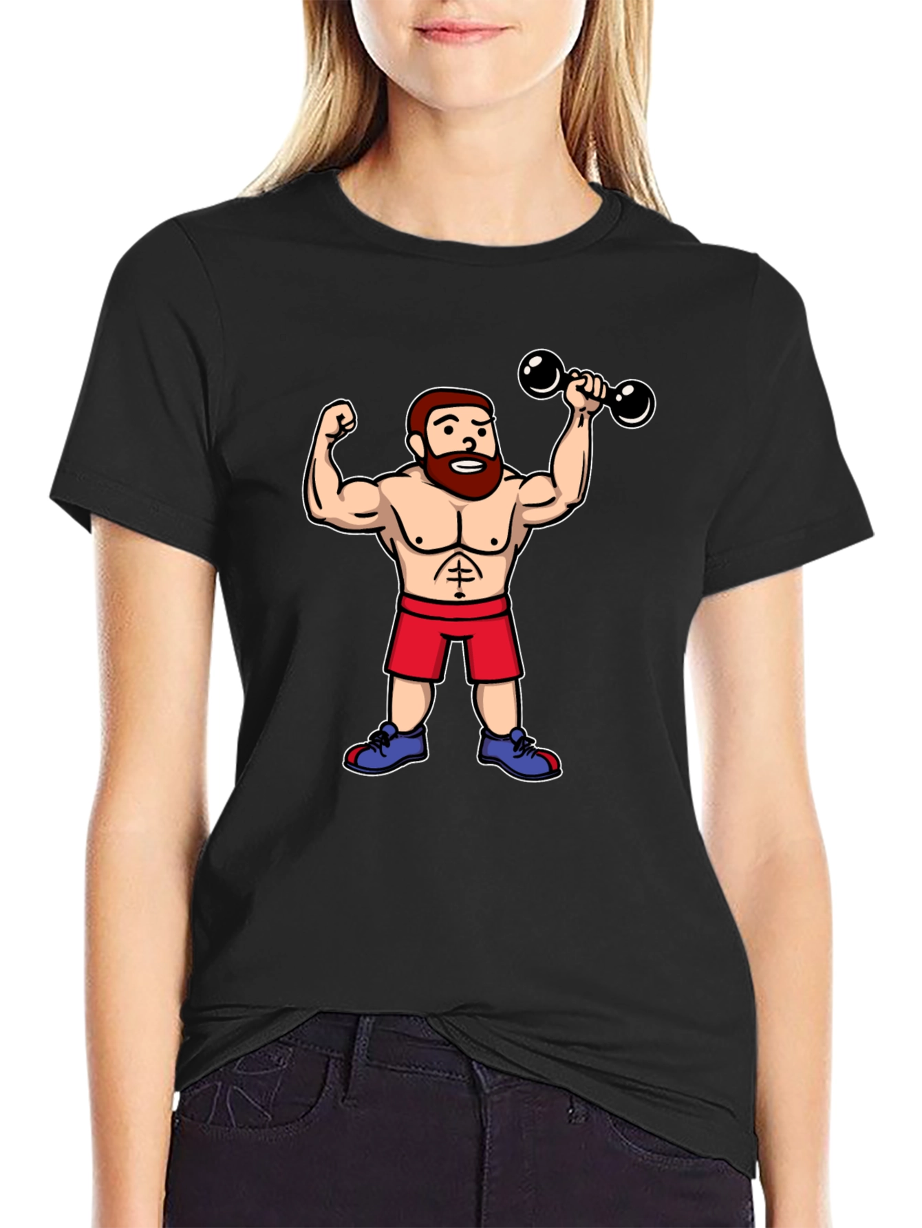 Cartoon Gym Buff Black T-Shirt