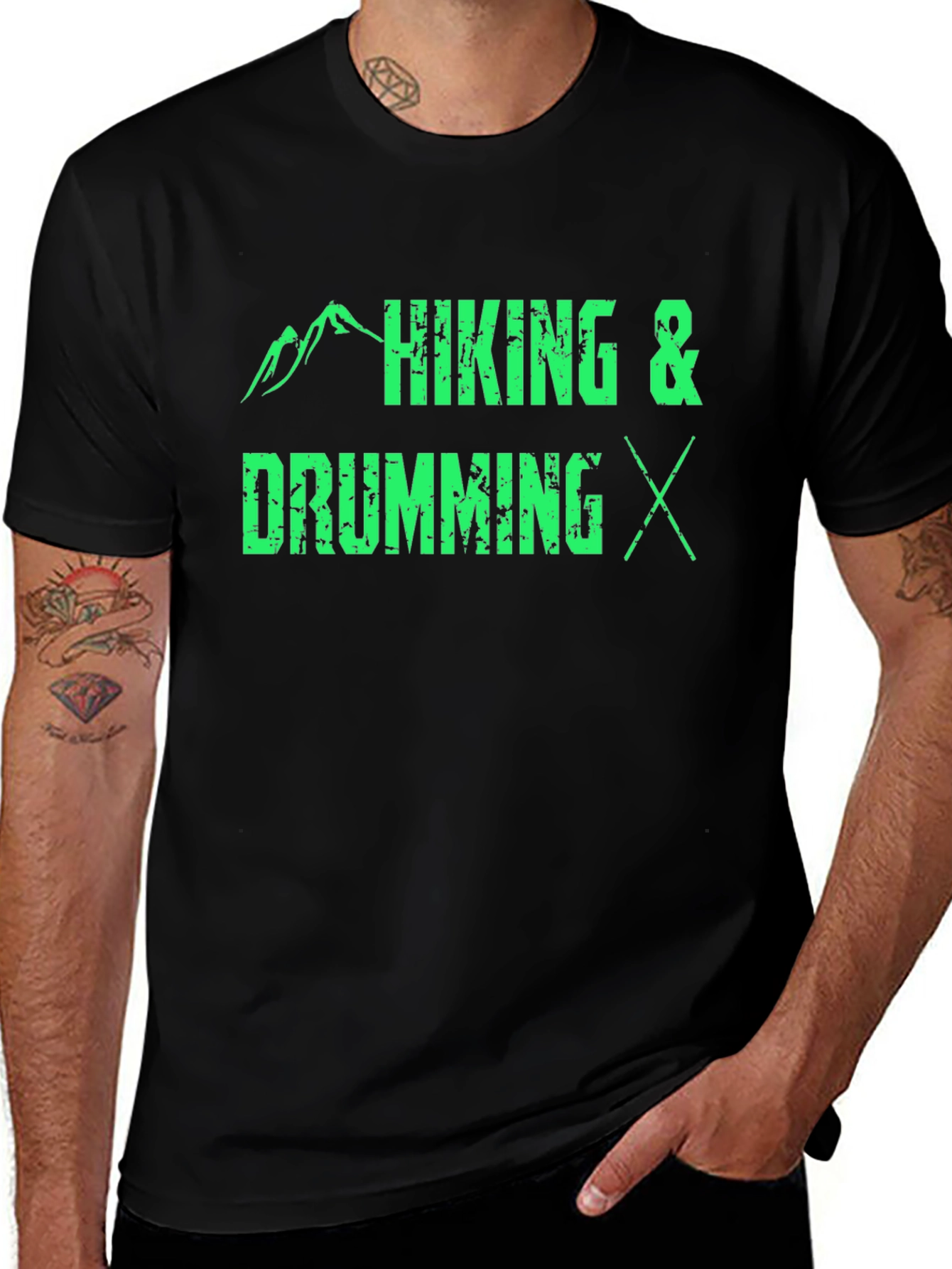 Hiking & Drumming T-Shirt - Black Graphic Tee