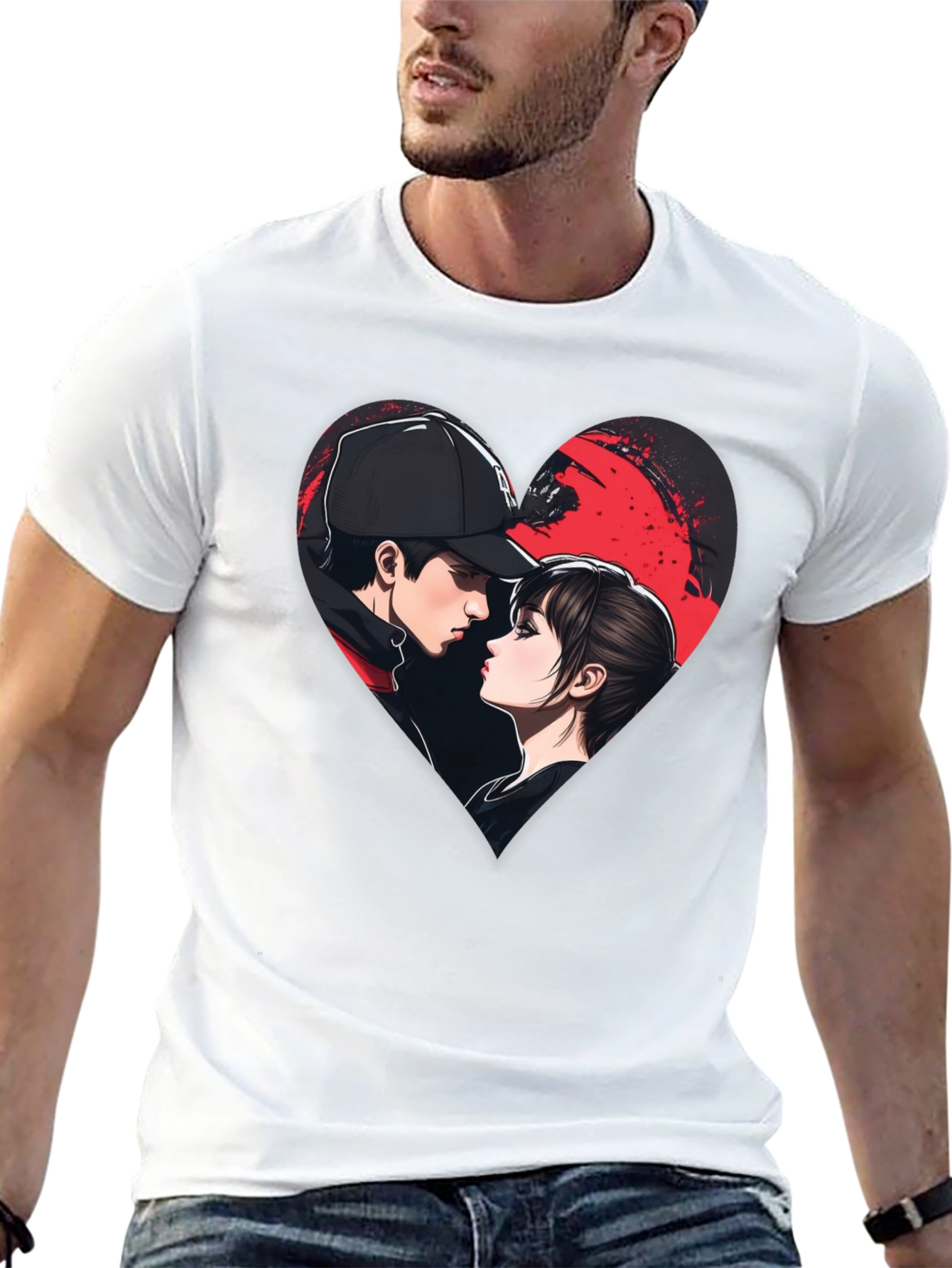 Romantic Couple Heart Graphic Tee