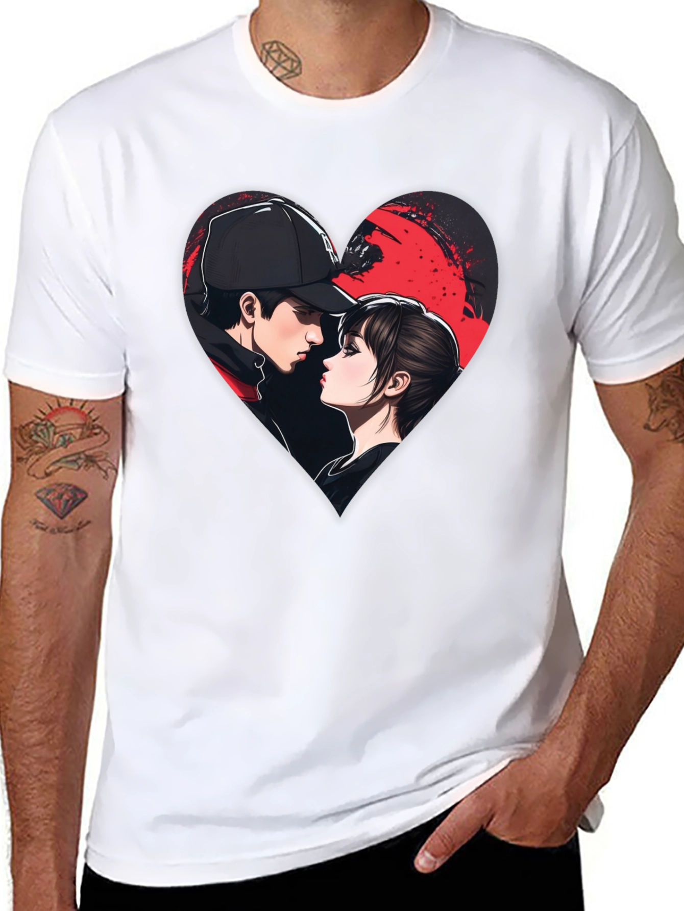 Romantic Couple Heart Graphic Tee