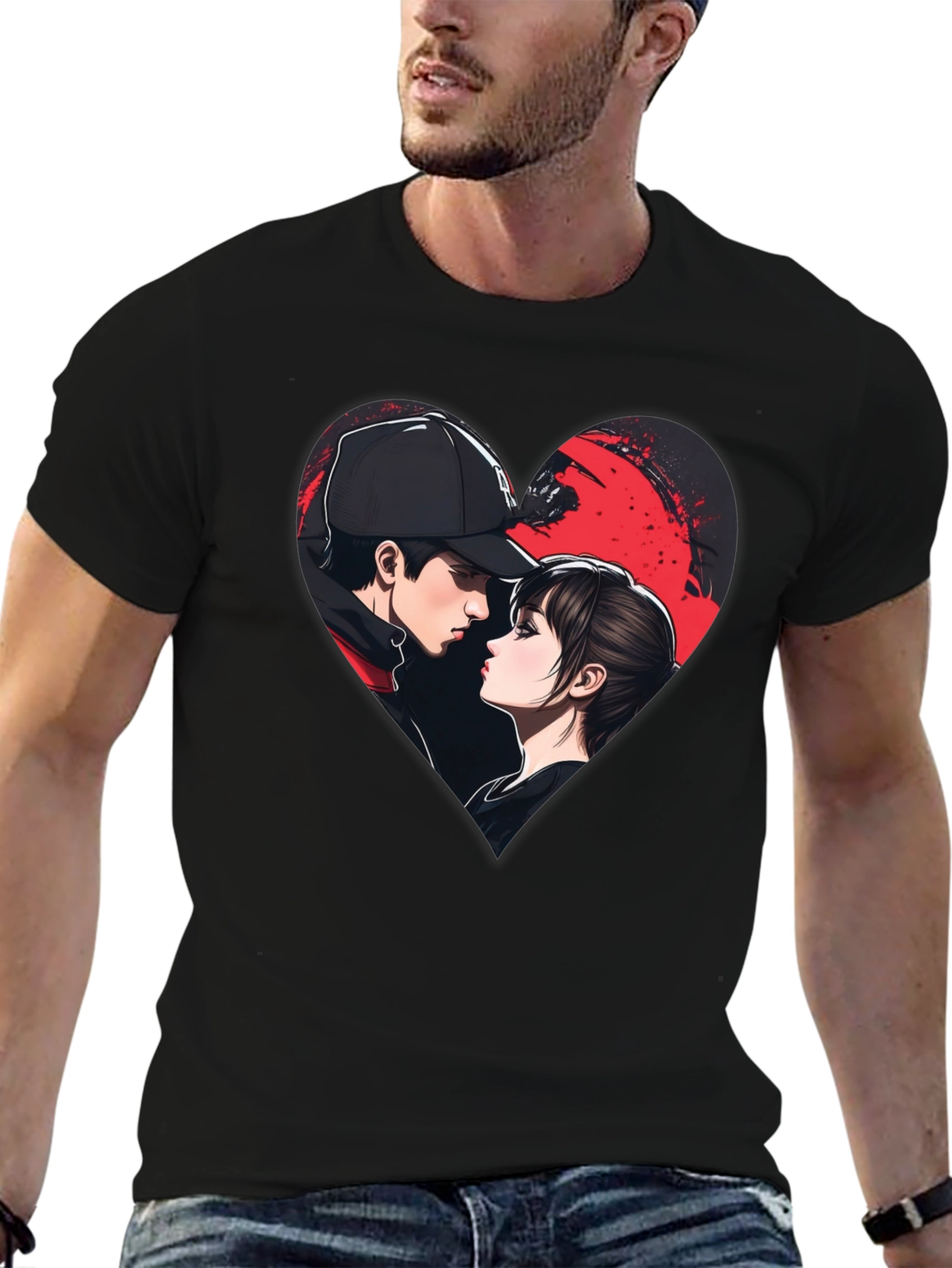 Romantic Couple Heart Graphic Tee