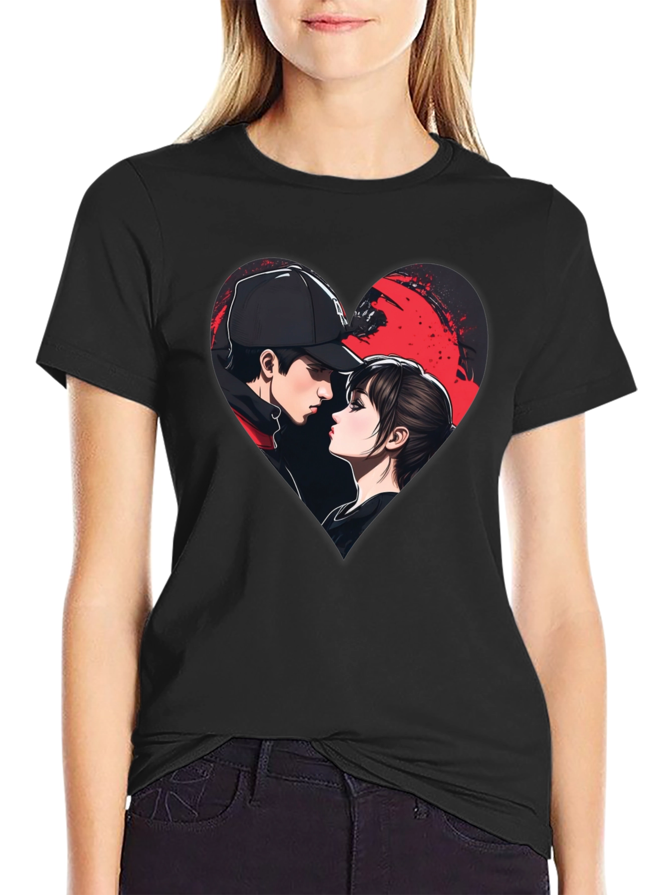Romantic Couple Heart Graphic Tee