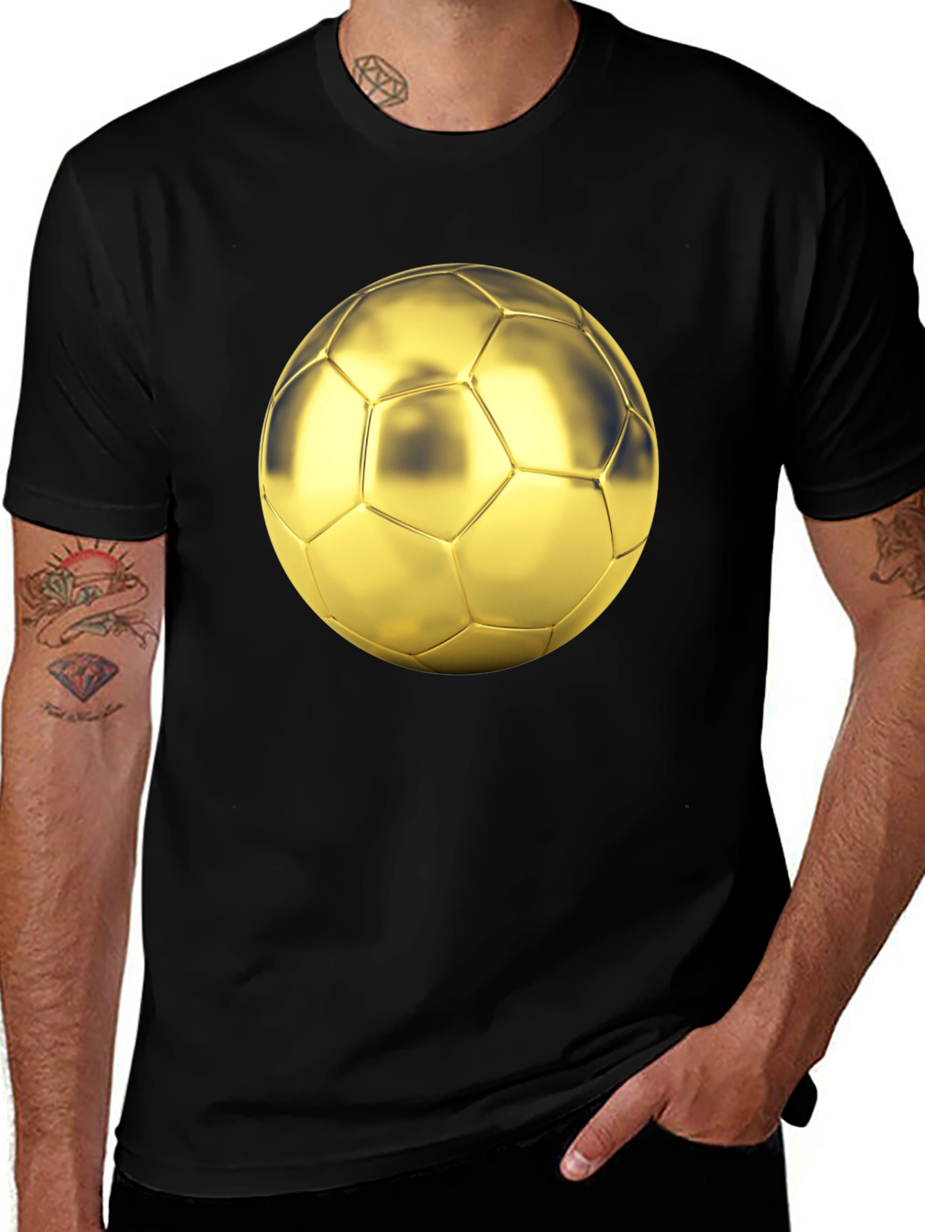 Golden Soccer Ball Graphic Black T-Shirt