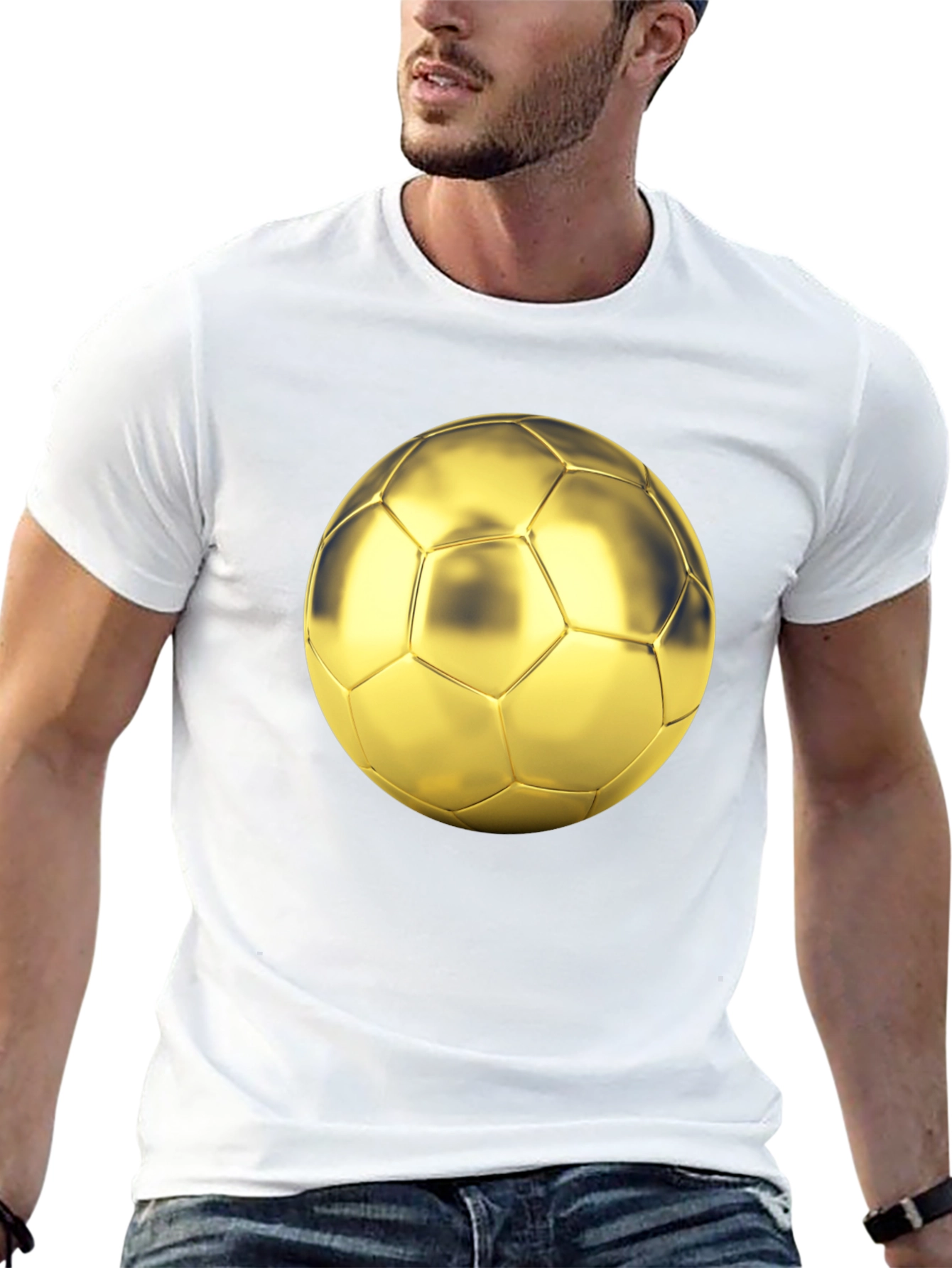 Golden Soccer Ball Graphic Black T-Shirt