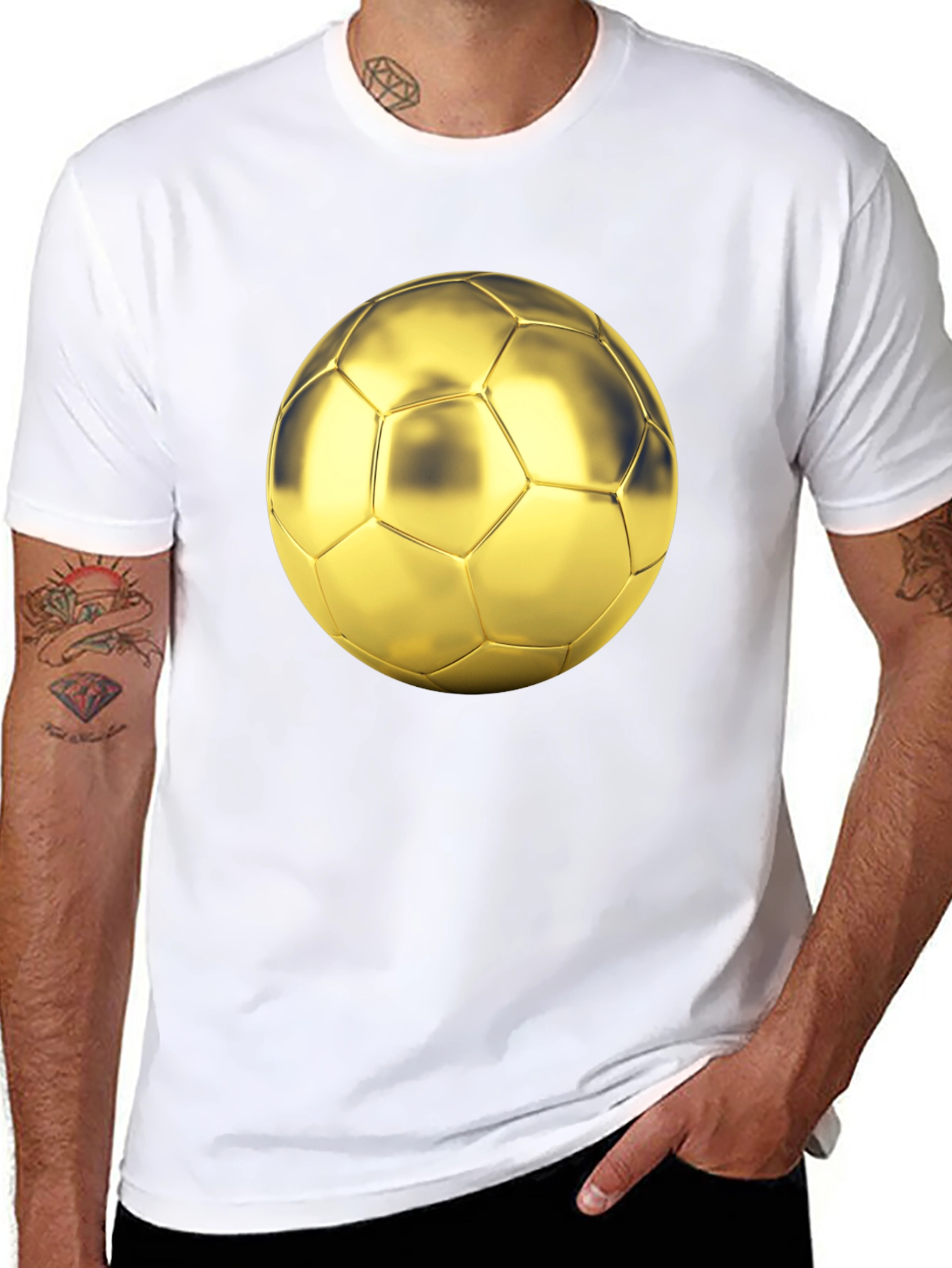 Golden Soccer Ball Graphic Black T-Shirt