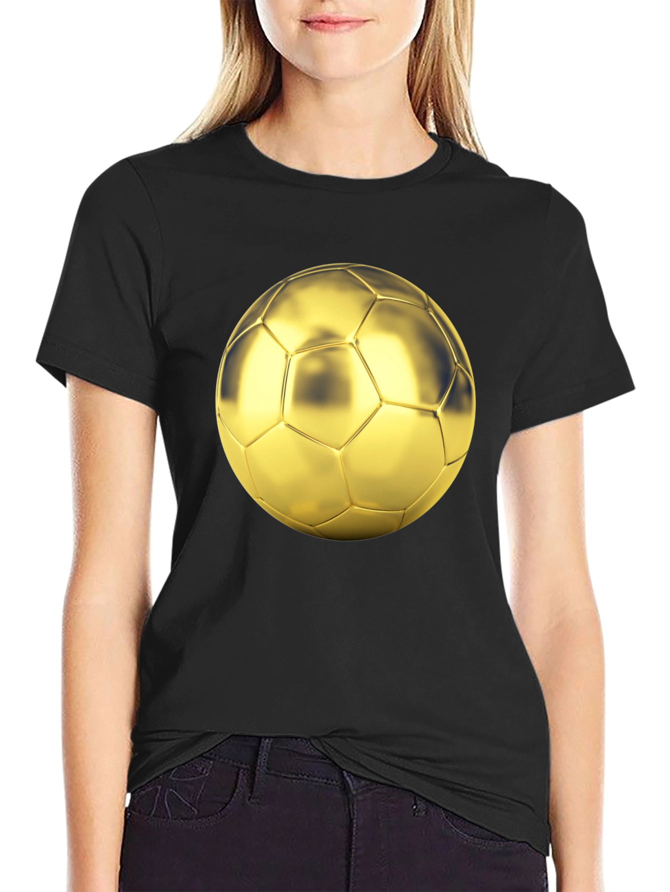 Golden Soccer Ball Graphic Black T-Shirt