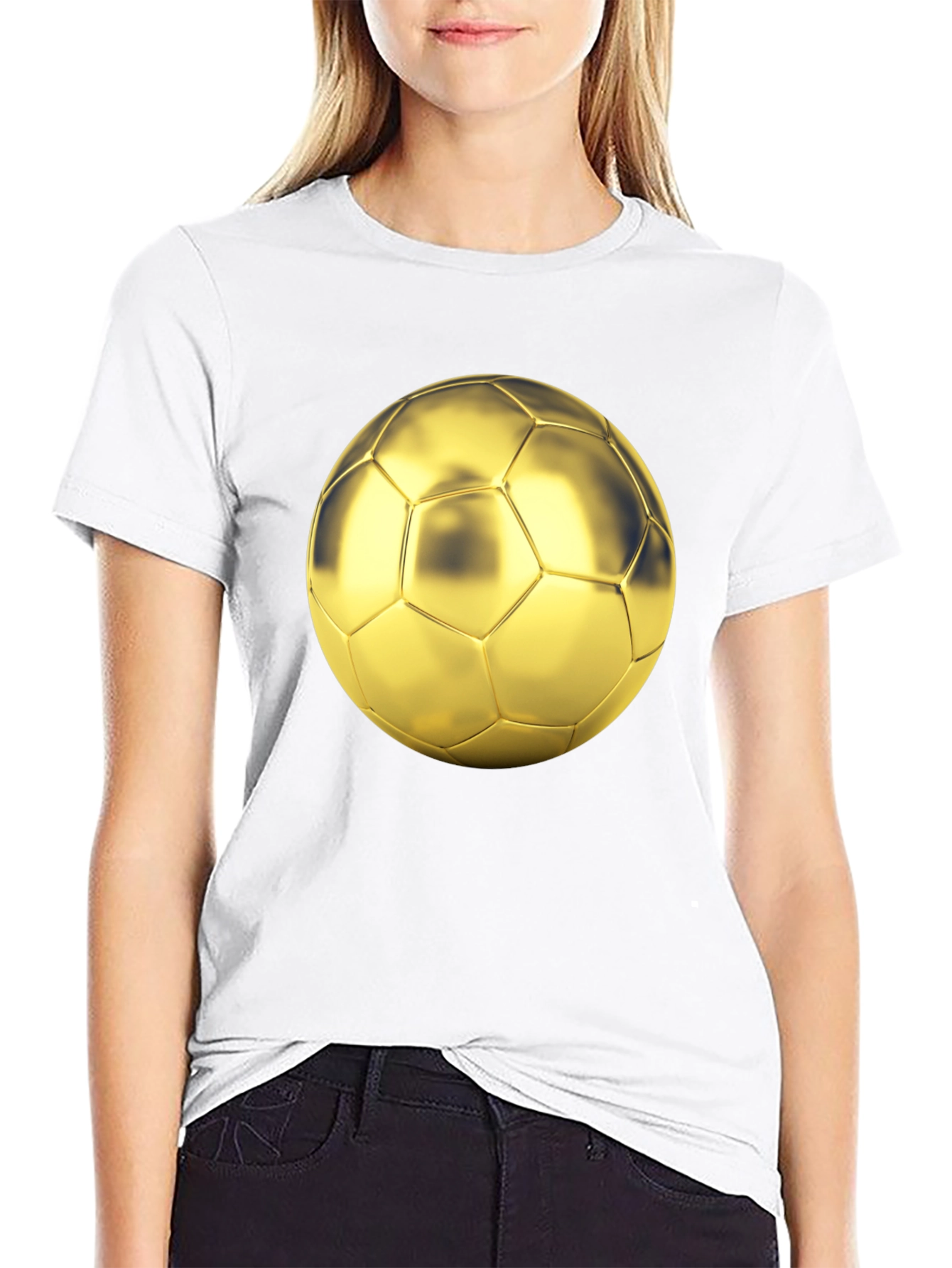 Golden Soccer Ball Graphic Black T-Shirt
