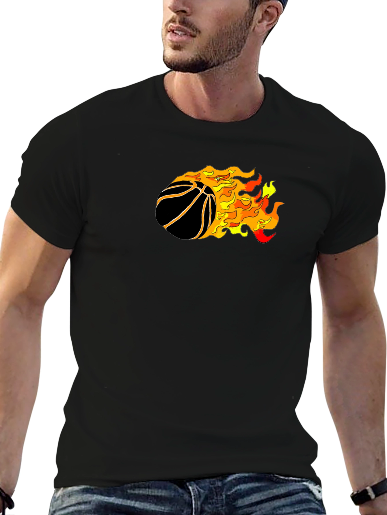 Flaming Basketball Graphic T-Shirt