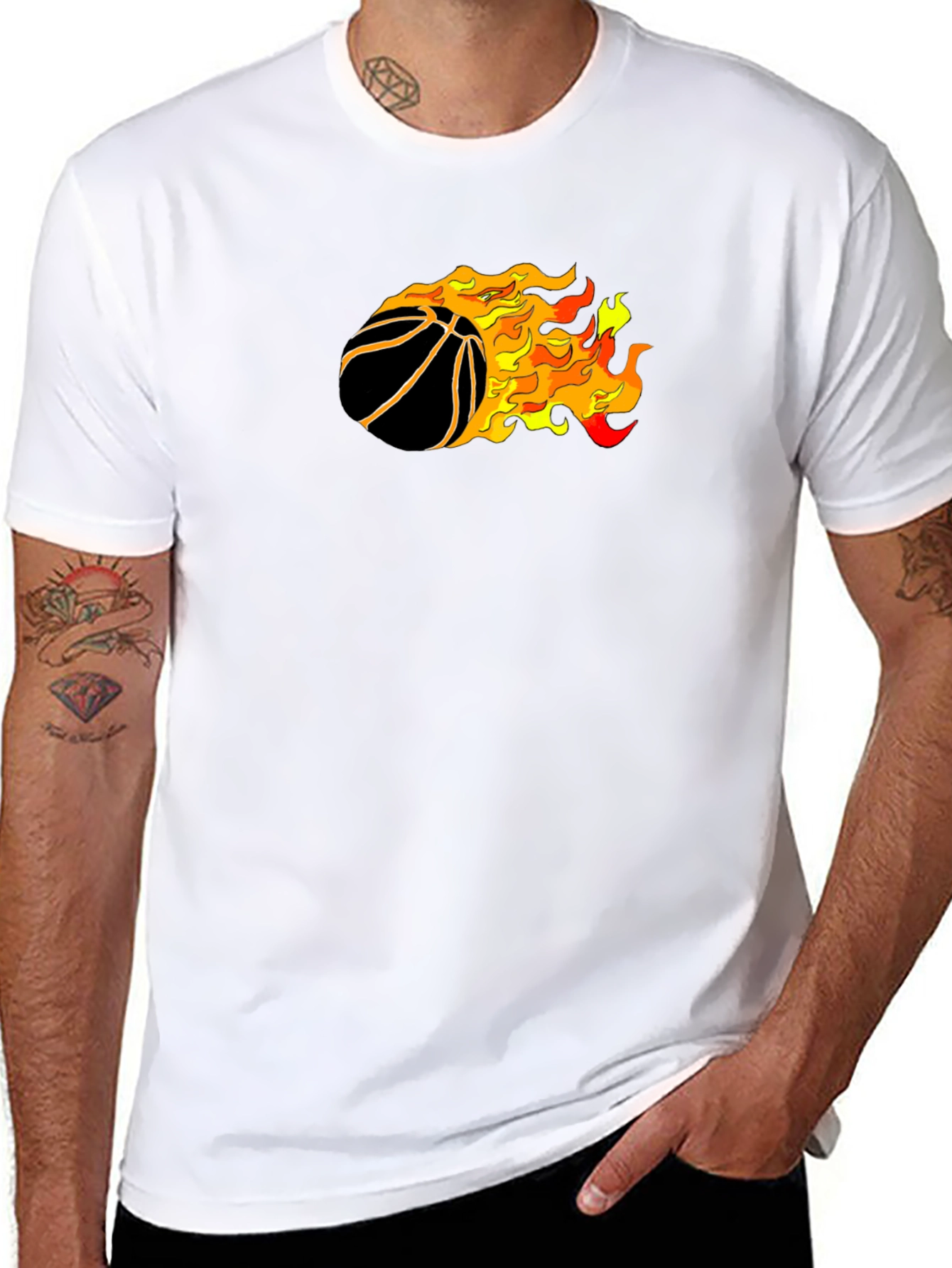 Flaming Basketball Graphic T-Shirt