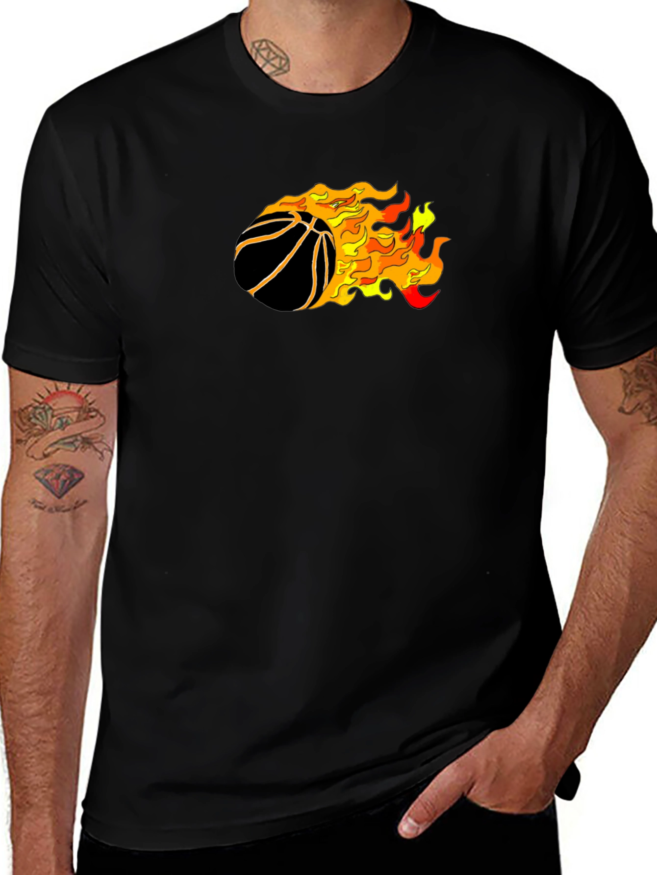 Flaming Basketball Graphic T-Shirt