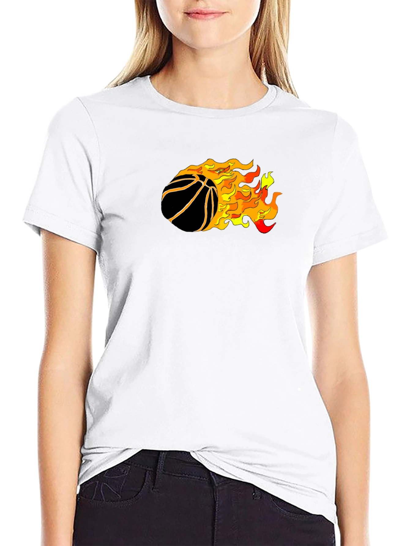 Flaming Basketball Graphic T-Shirt