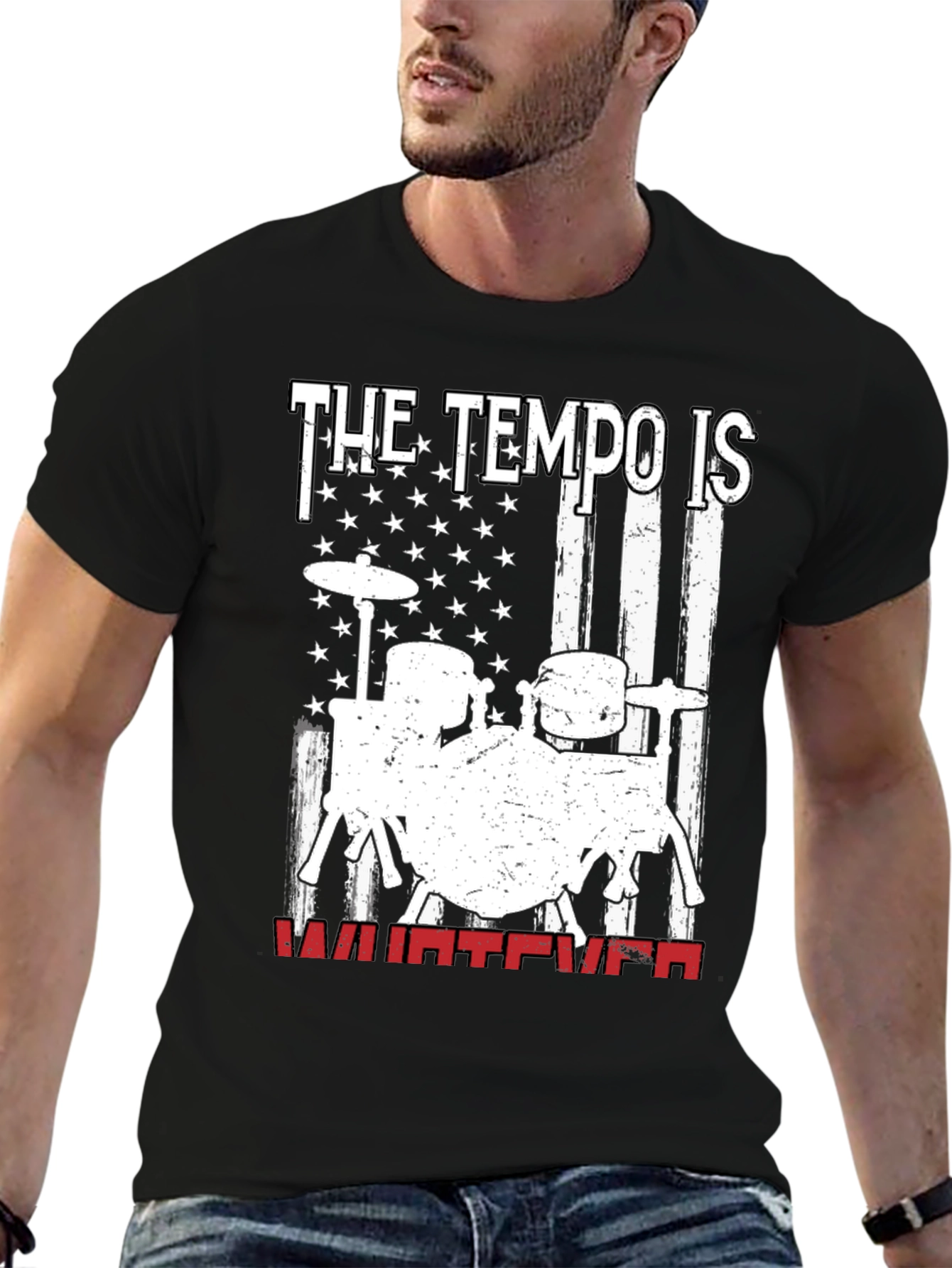 The Tempo Is Whatever Drum Set Graphic T-Shirt