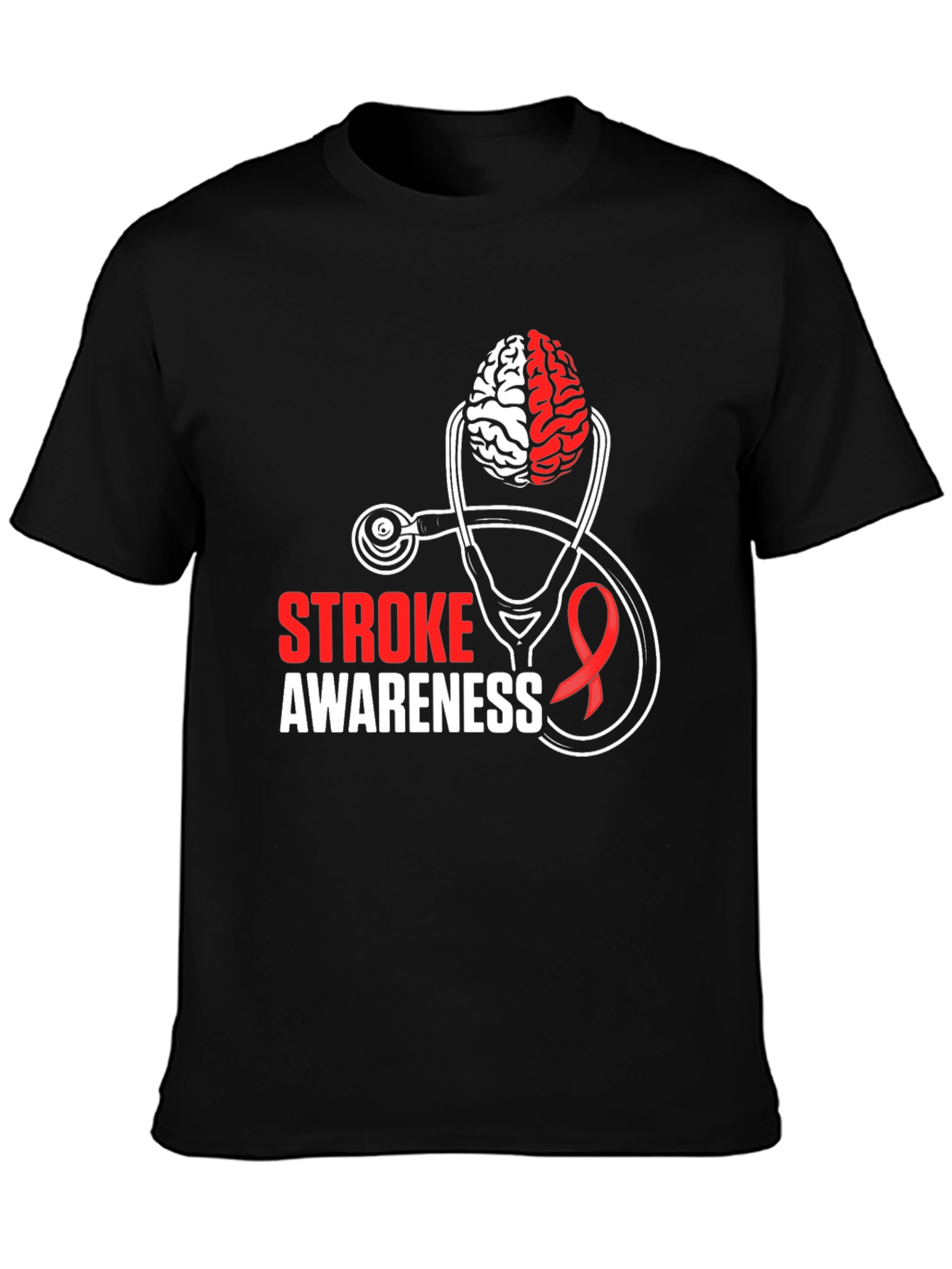Stroke Awareness T-Shirt - Brain & Stethoscope Design