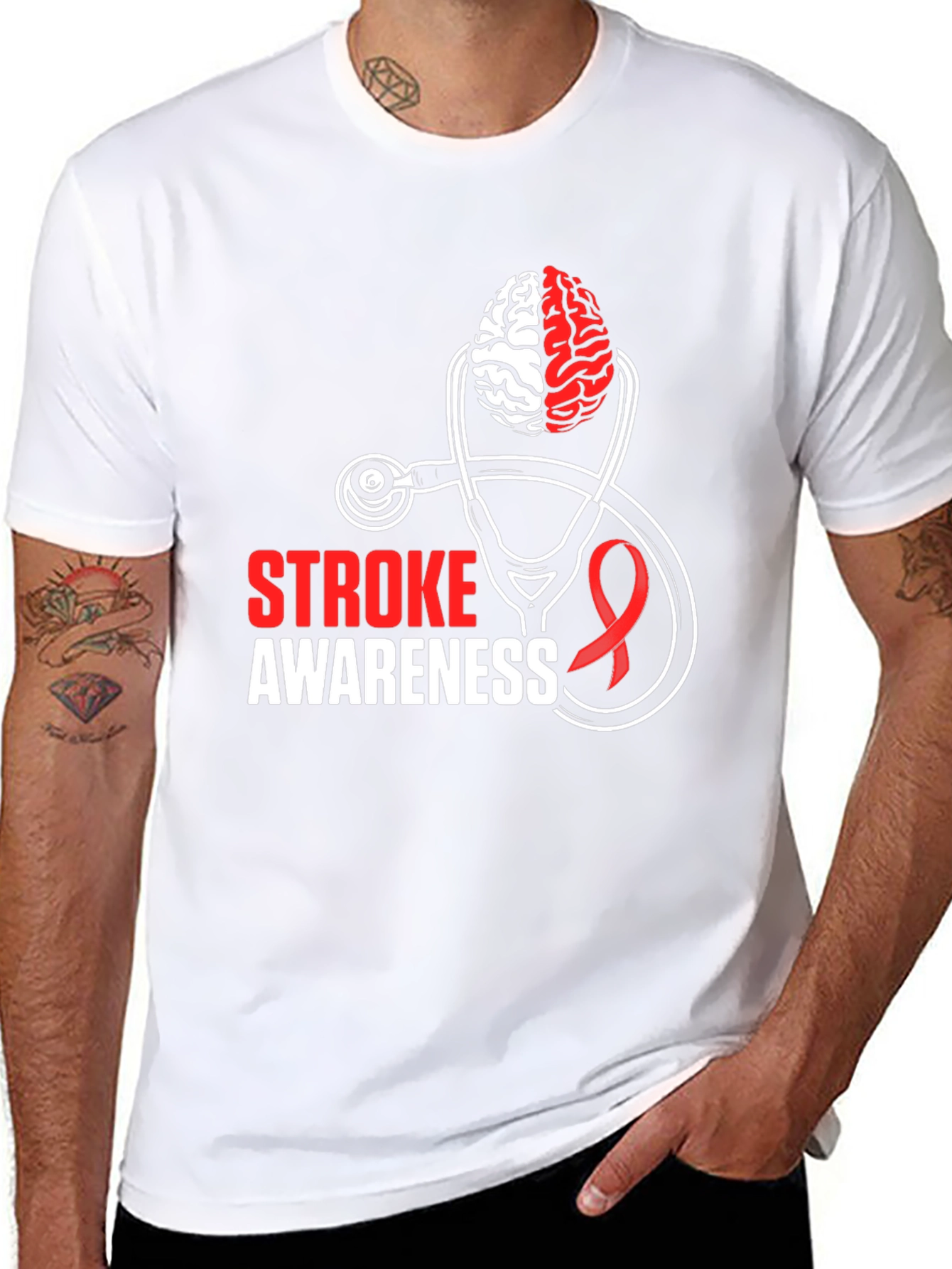Stroke Awareness T-Shirt - Brain & Stethoscope Design