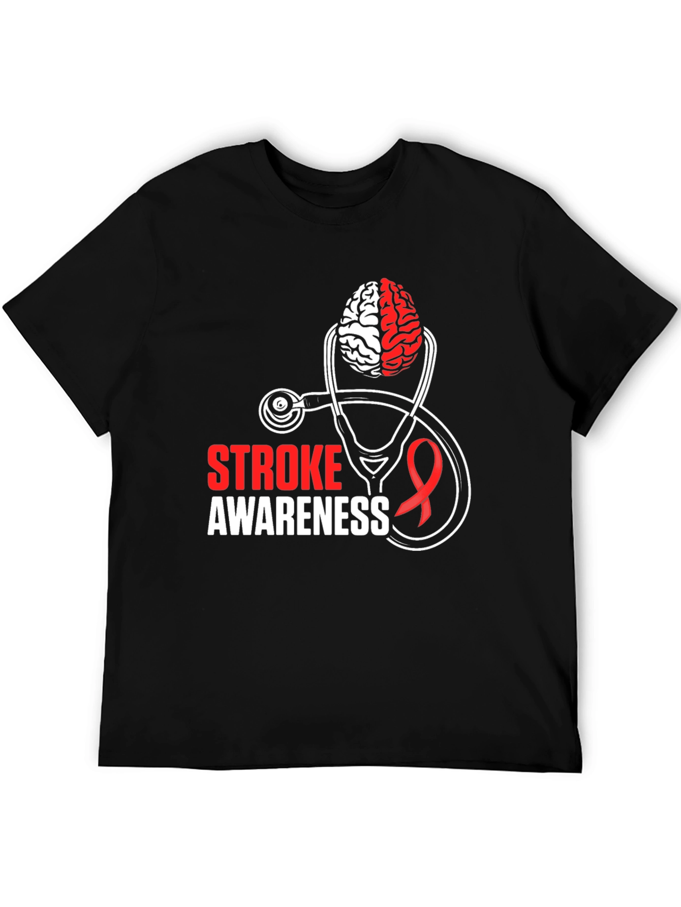 Stroke Awareness T-Shirt - Brain & Stethoscope Design