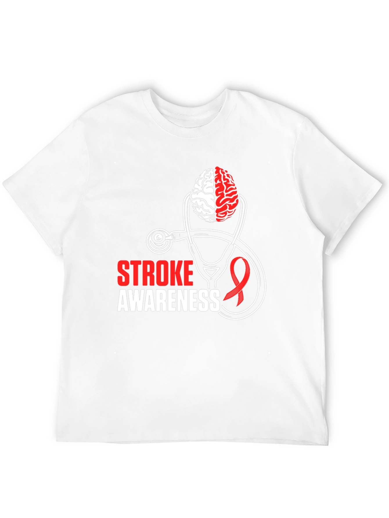 Stroke Awareness T-Shirt - Brain & Stethoscope Design