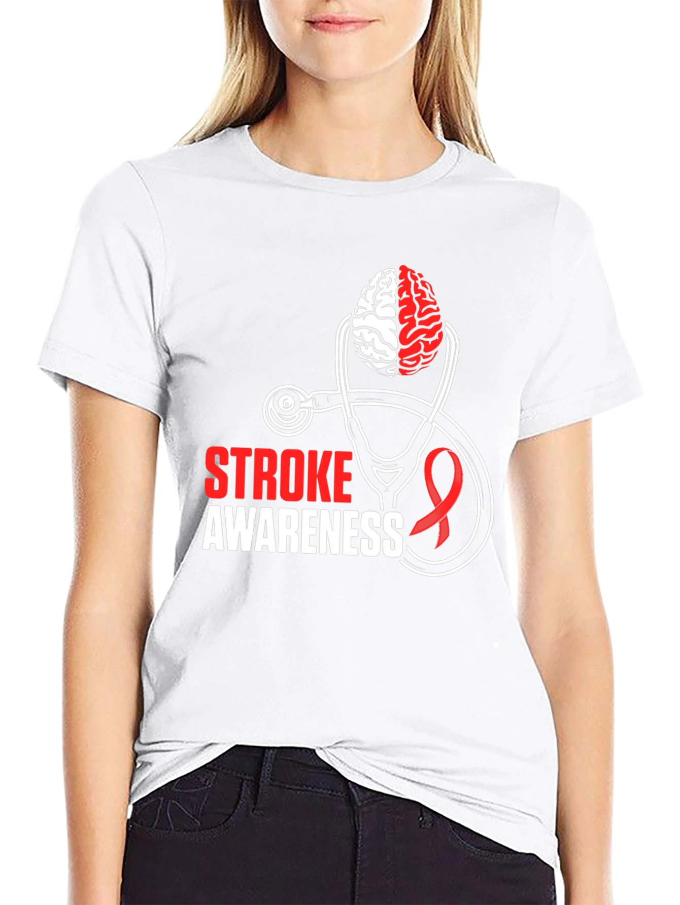 Stroke Awareness T-Shirt - Brain & Stethoscope Design