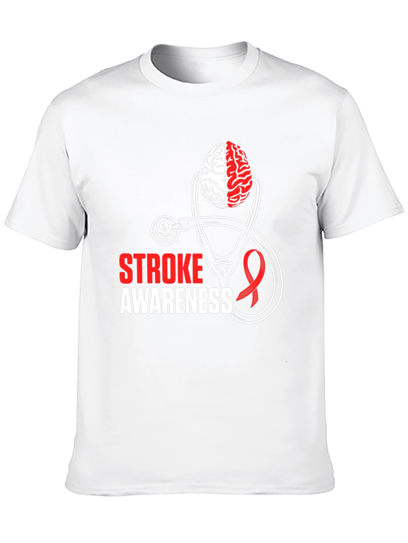 Stroke Awareness T-Shirt - Brain & Stethoscope Design