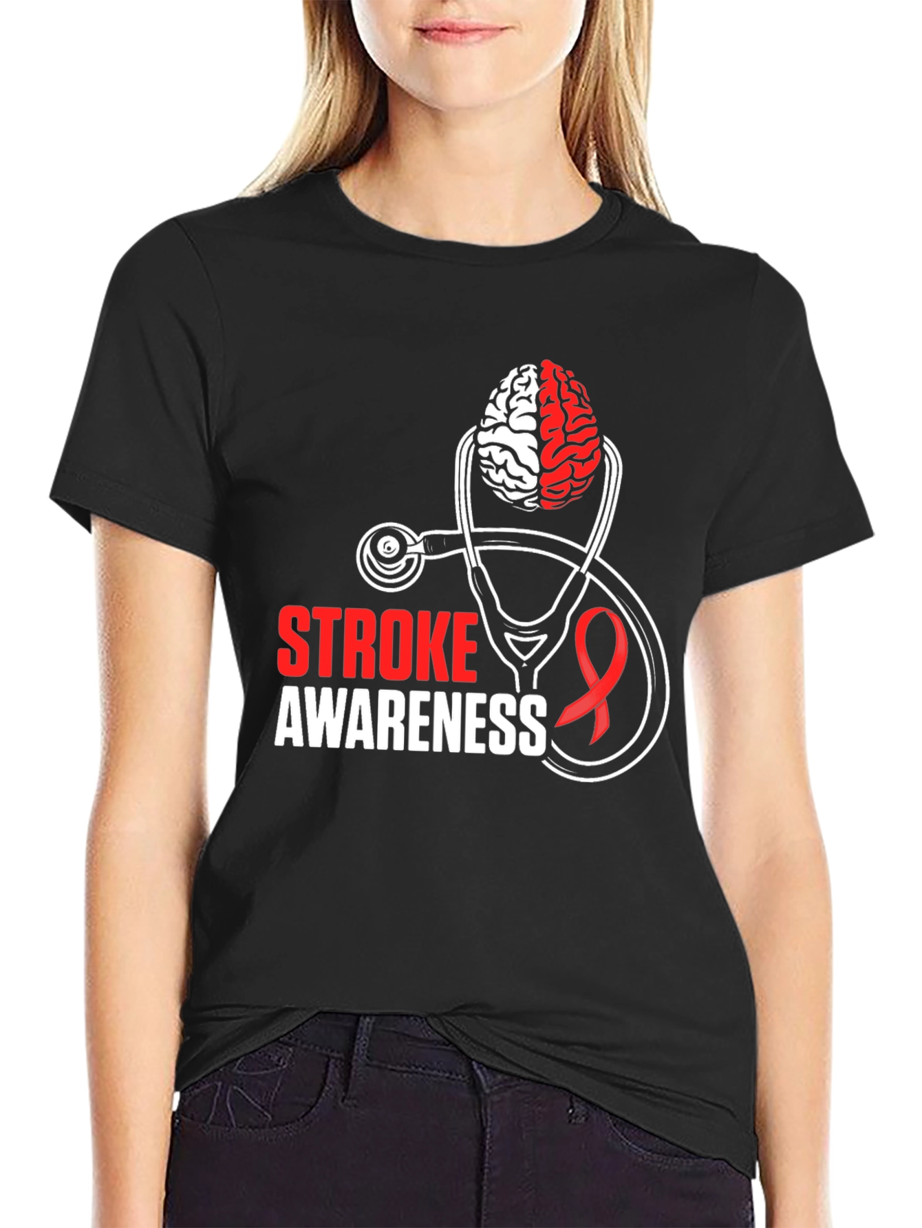 Stroke Awareness T-Shirt - Brain & Stethoscope Design