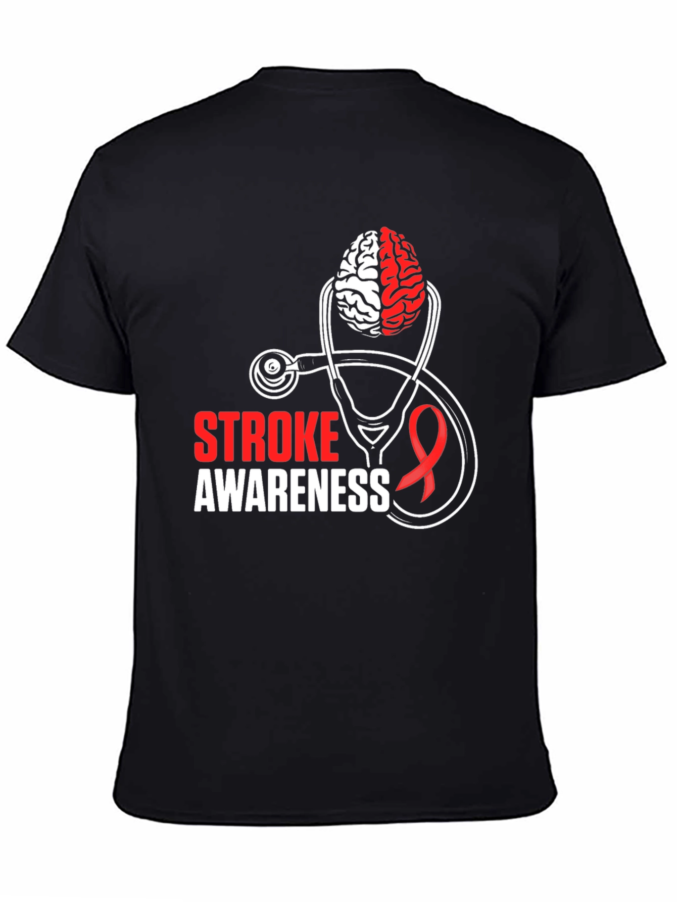 Stroke Awareness T-Shirt - Brain & Stethoscope Design