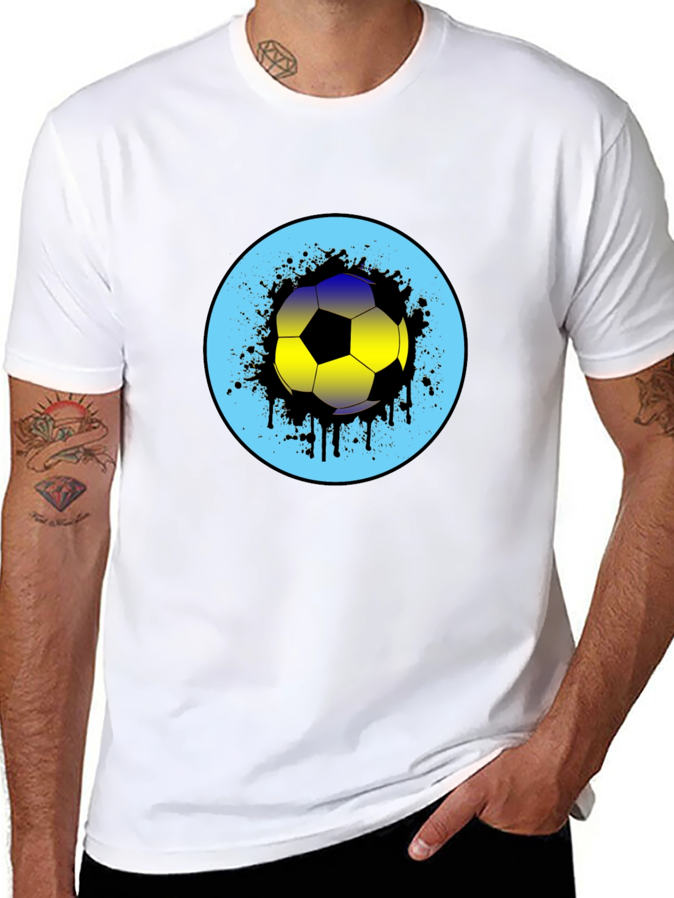 Soccer Ball Graphic Print Mens Black T-Shirt