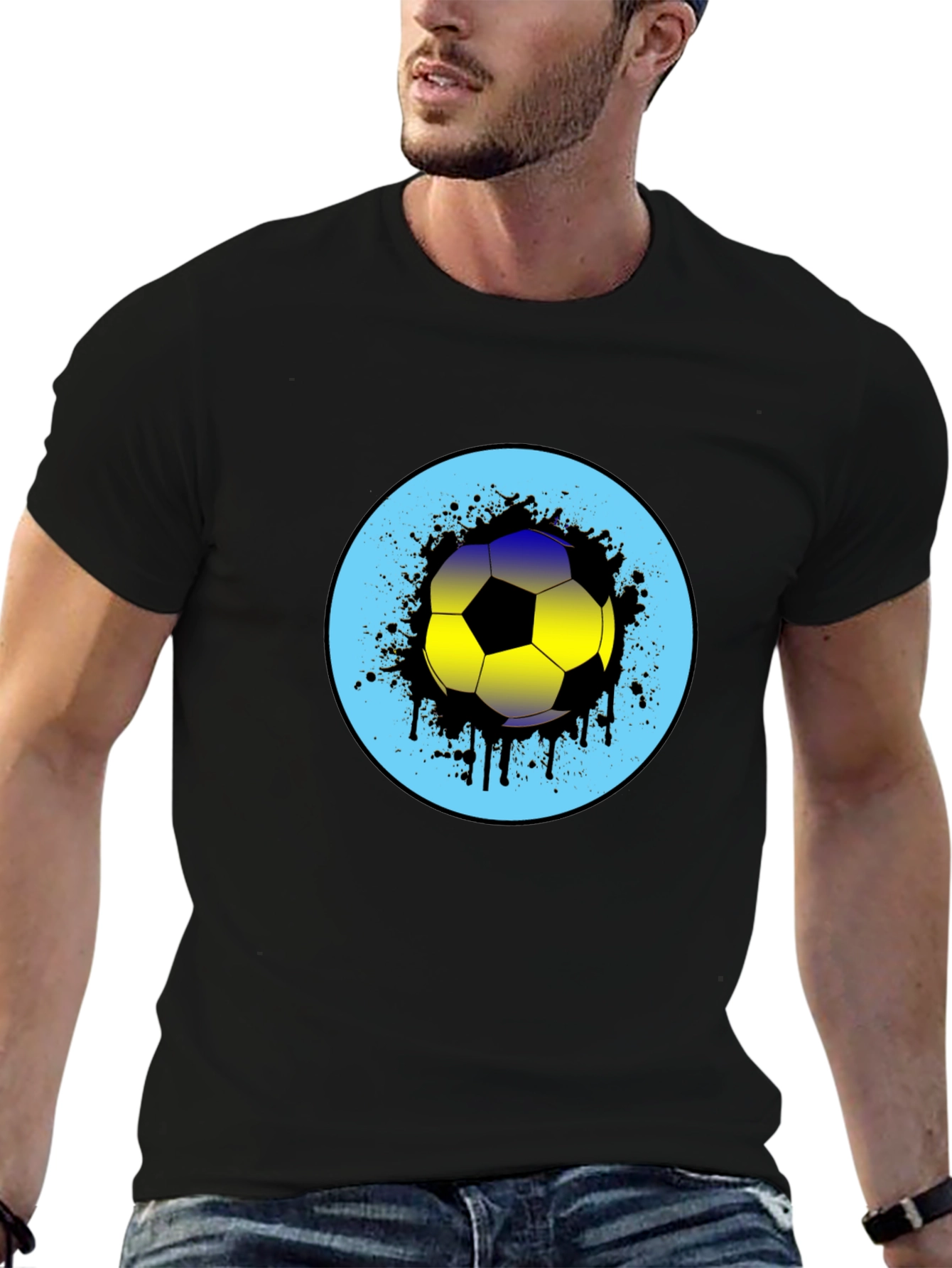 Soccer Ball Graphic Print Mens Black T-Shirt