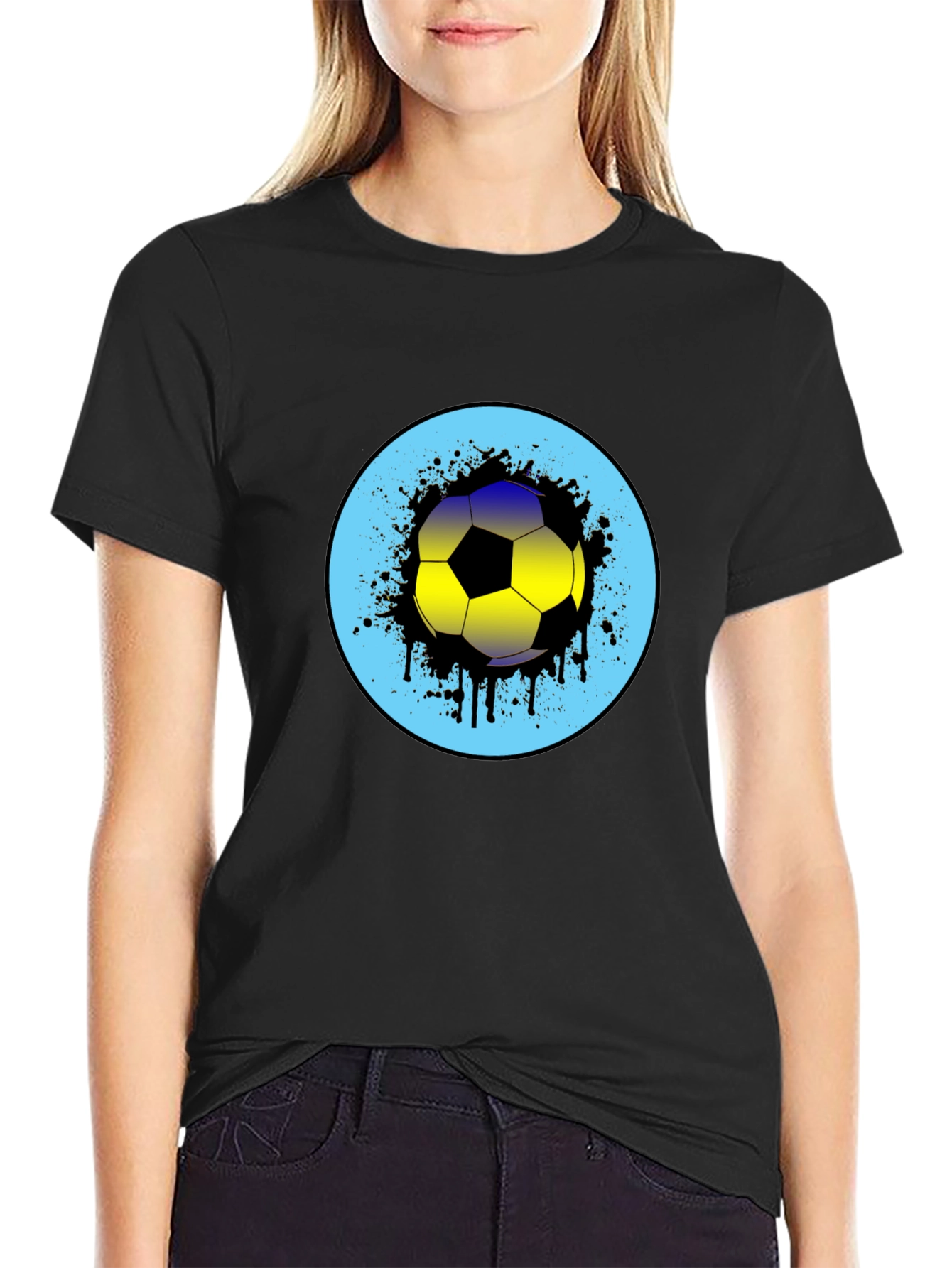Soccer Ball Graphic Print Mens Black T-Shirt