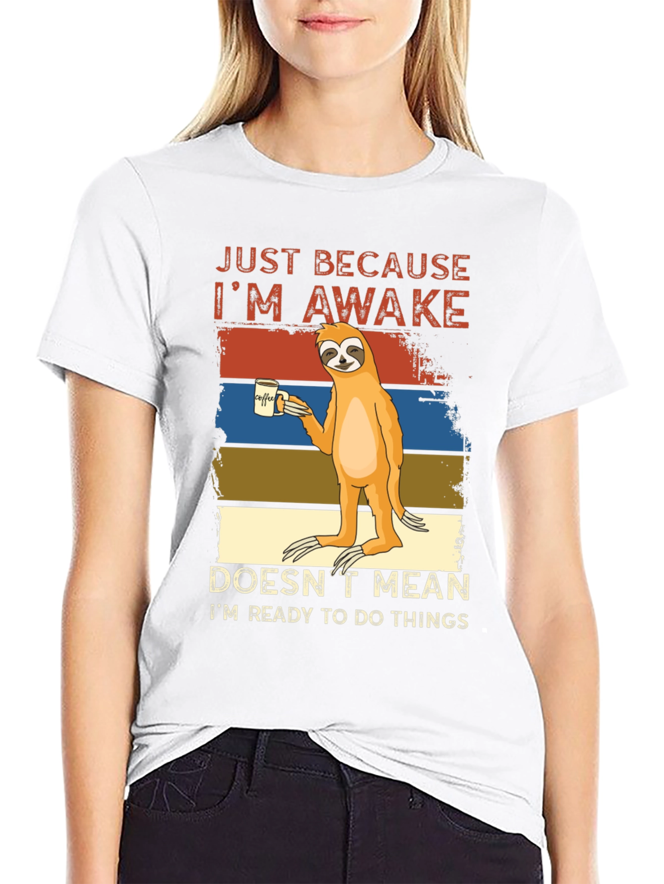 Lazy Sloth Coffee T-Shirt - Just Awake Funny Tee