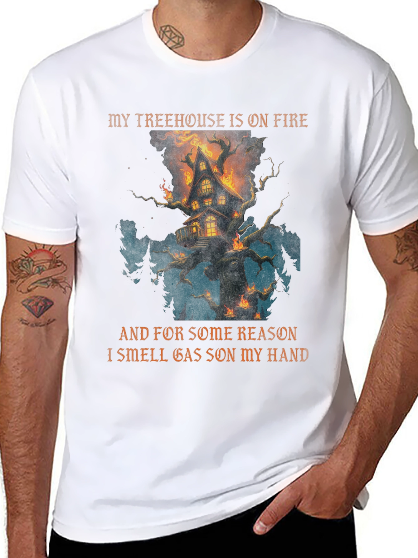Burning Treehouse Novelty T-Shirt