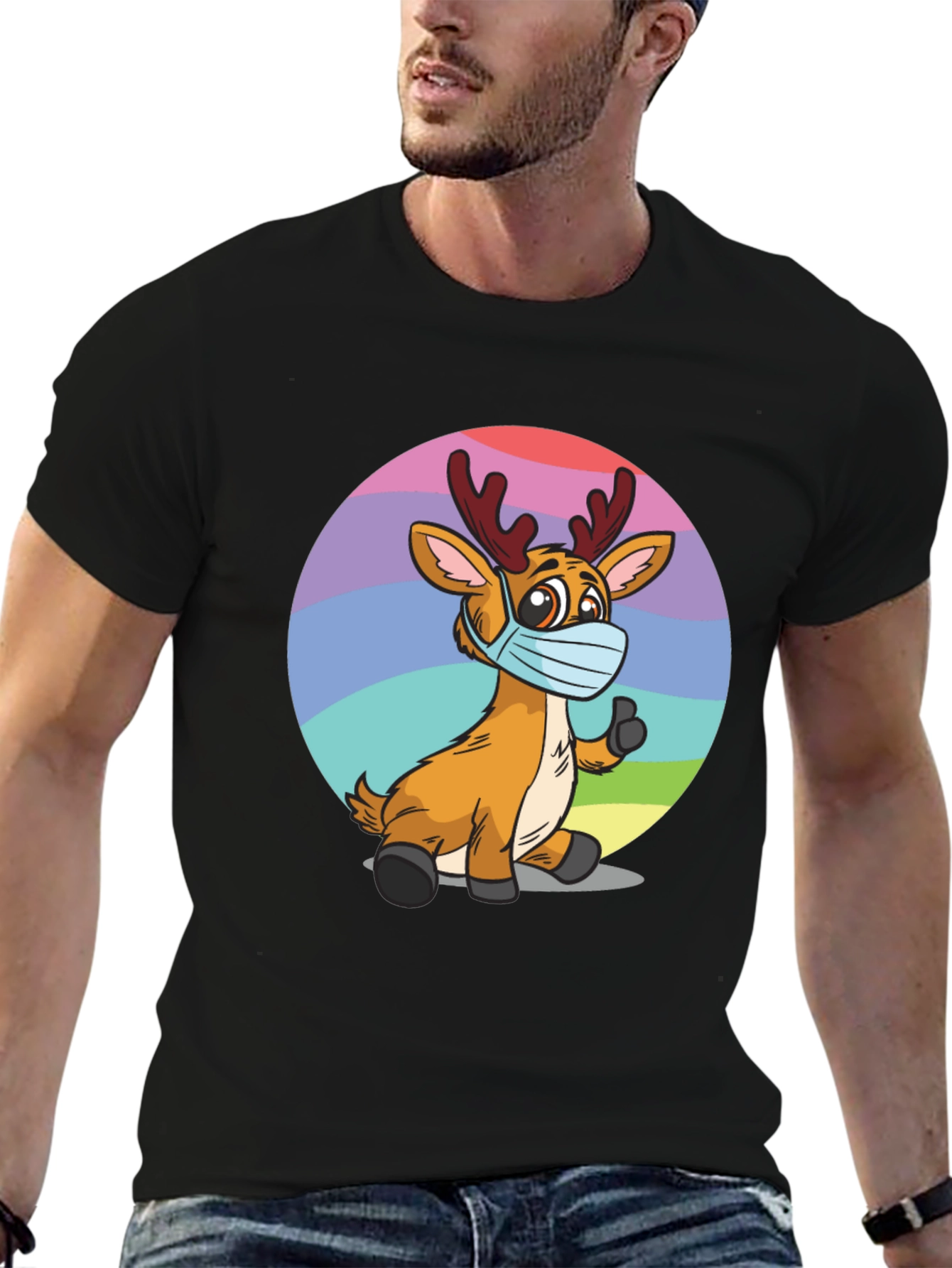 Reindeer Wearing Mask Graphic Tee