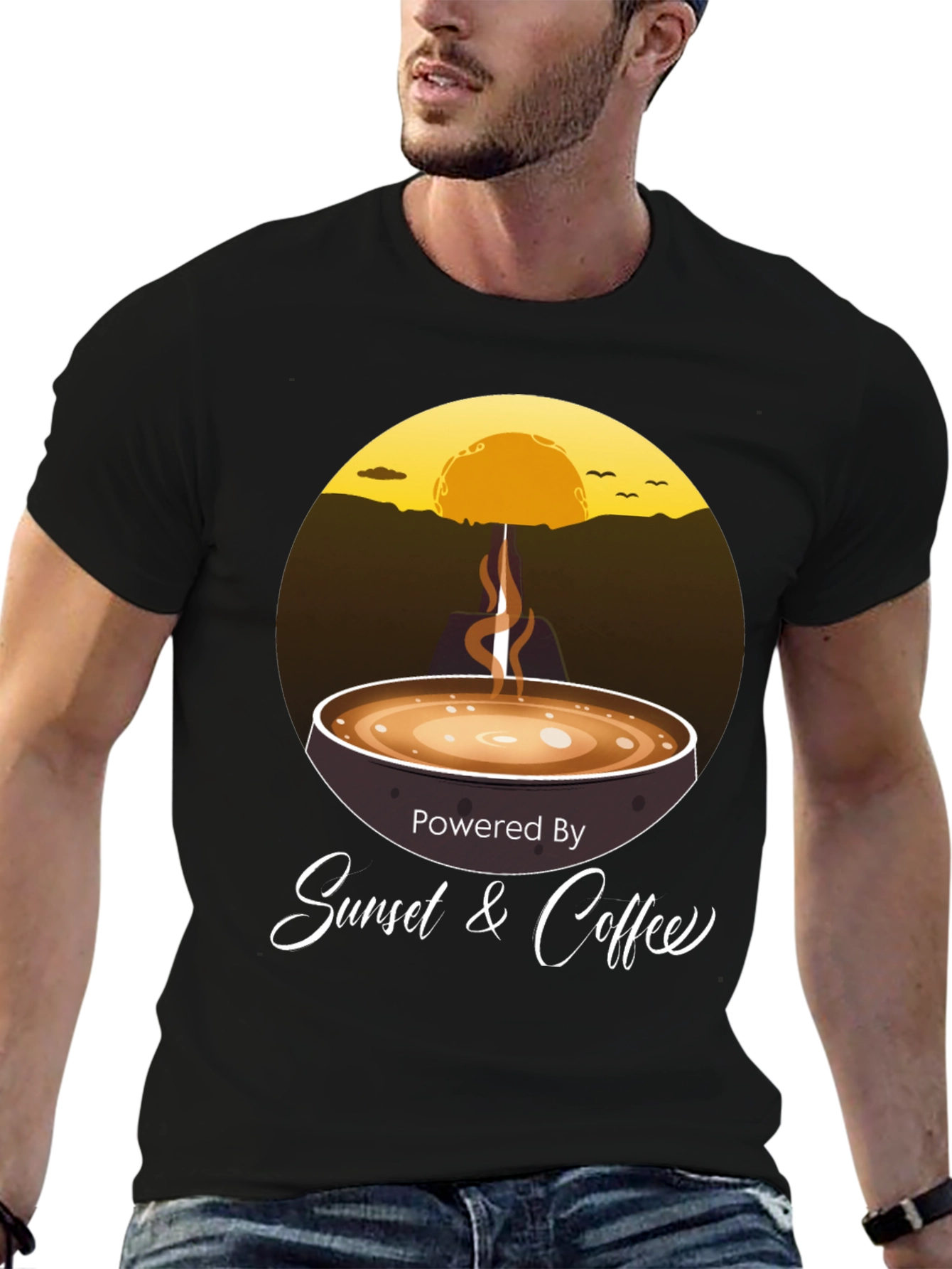 Sunset & Coffee Graphic Tee - Relaxed Fit
