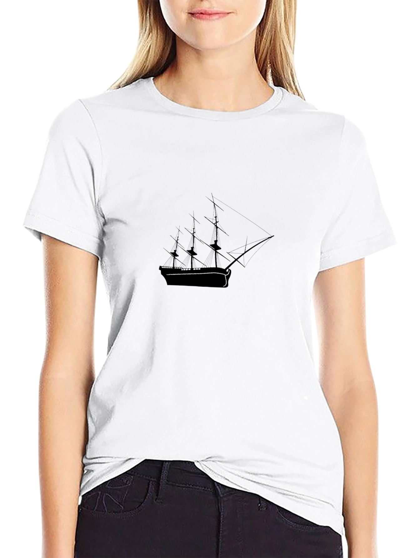 Mens Black T-Shirt - Sailing Ship Graphic Tee