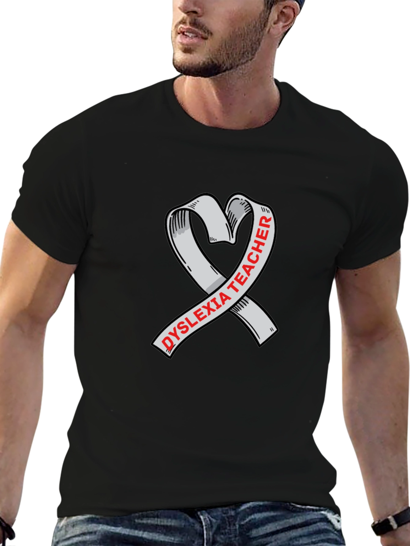 Dyslexia Teacher Ribbon Heart Graphic Tee