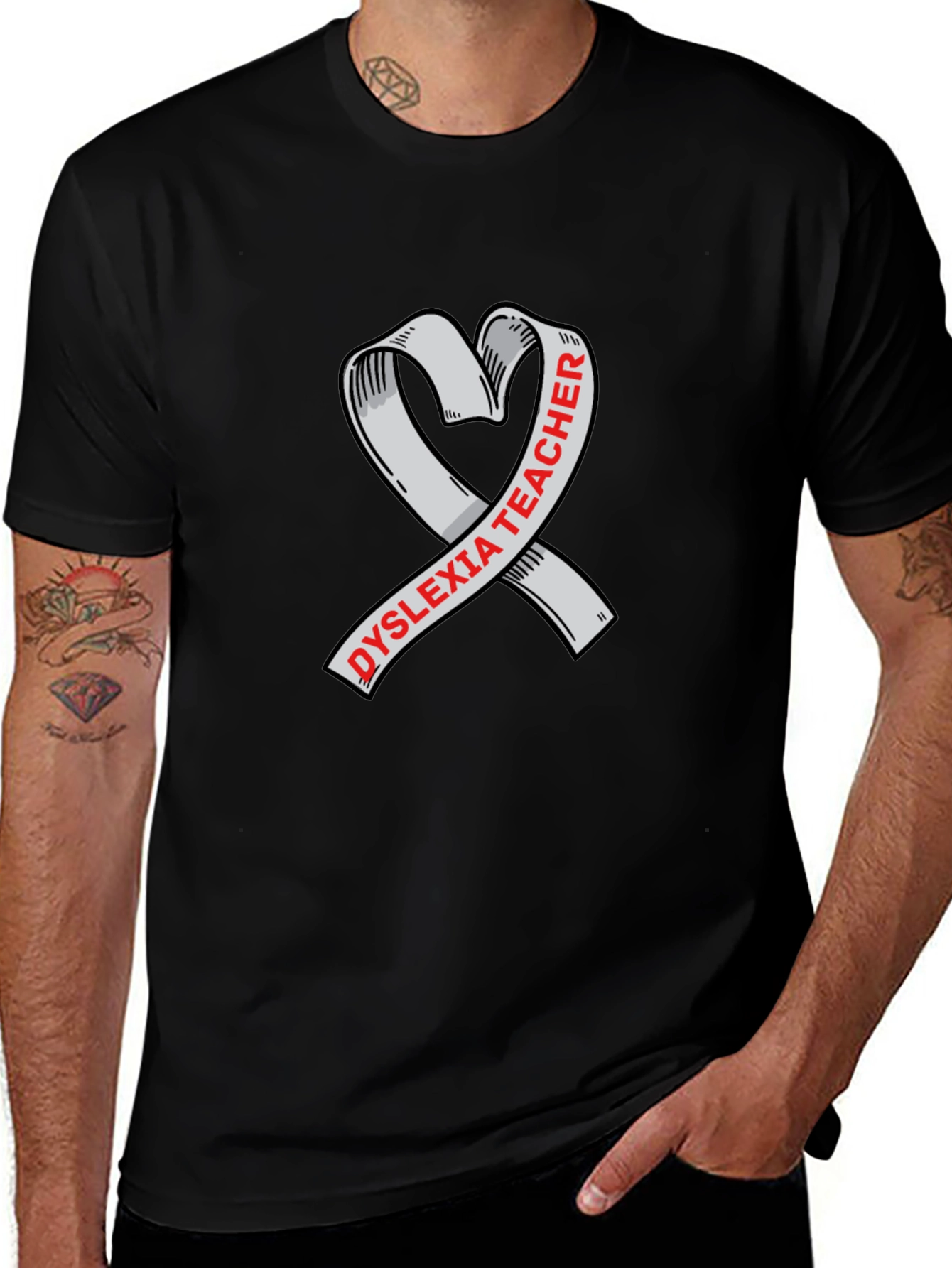 Dyslexia Teacher Ribbon Heart Graphic Tee