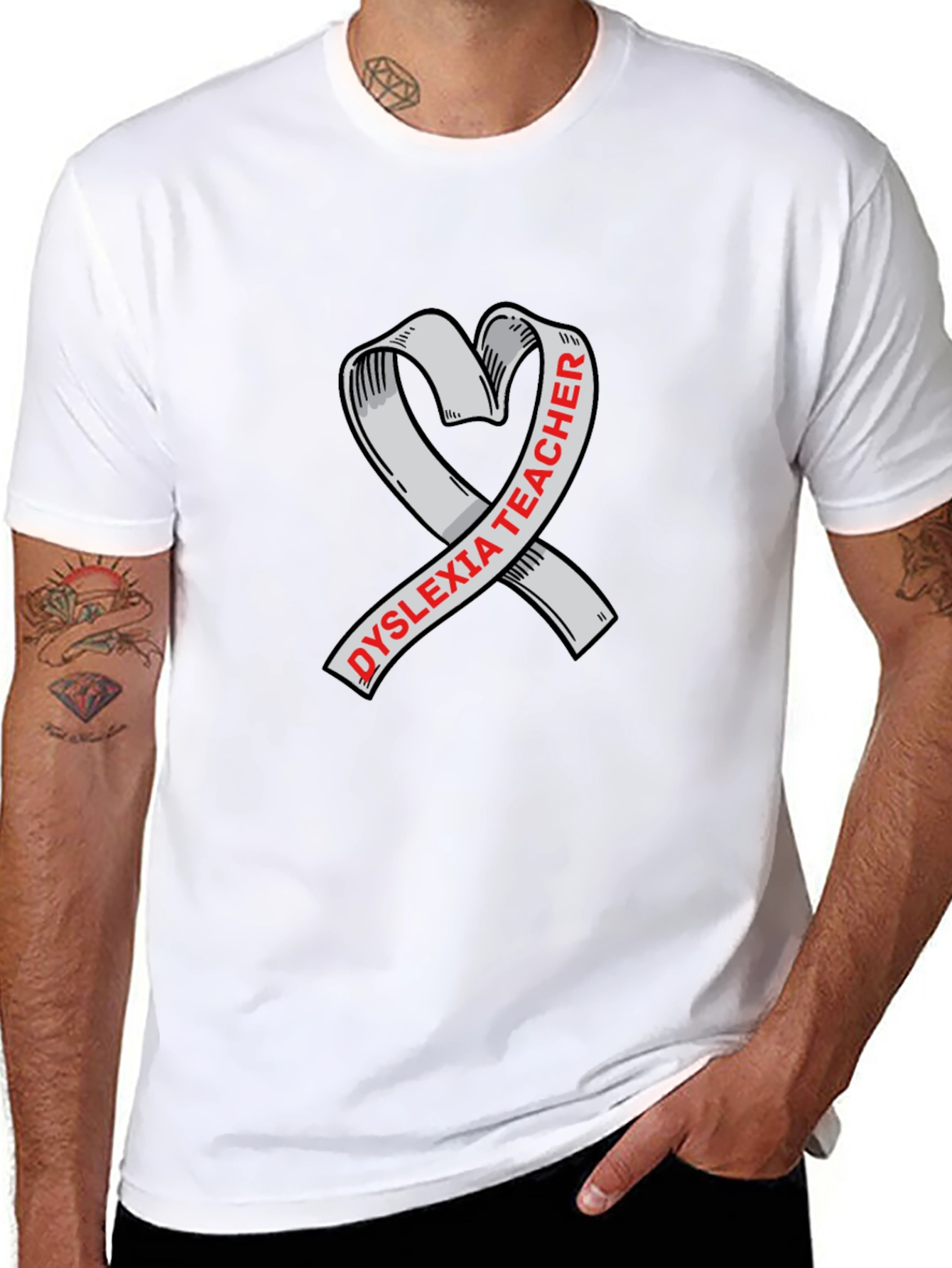 Dyslexia Teacher Ribbon Heart Graphic Tee