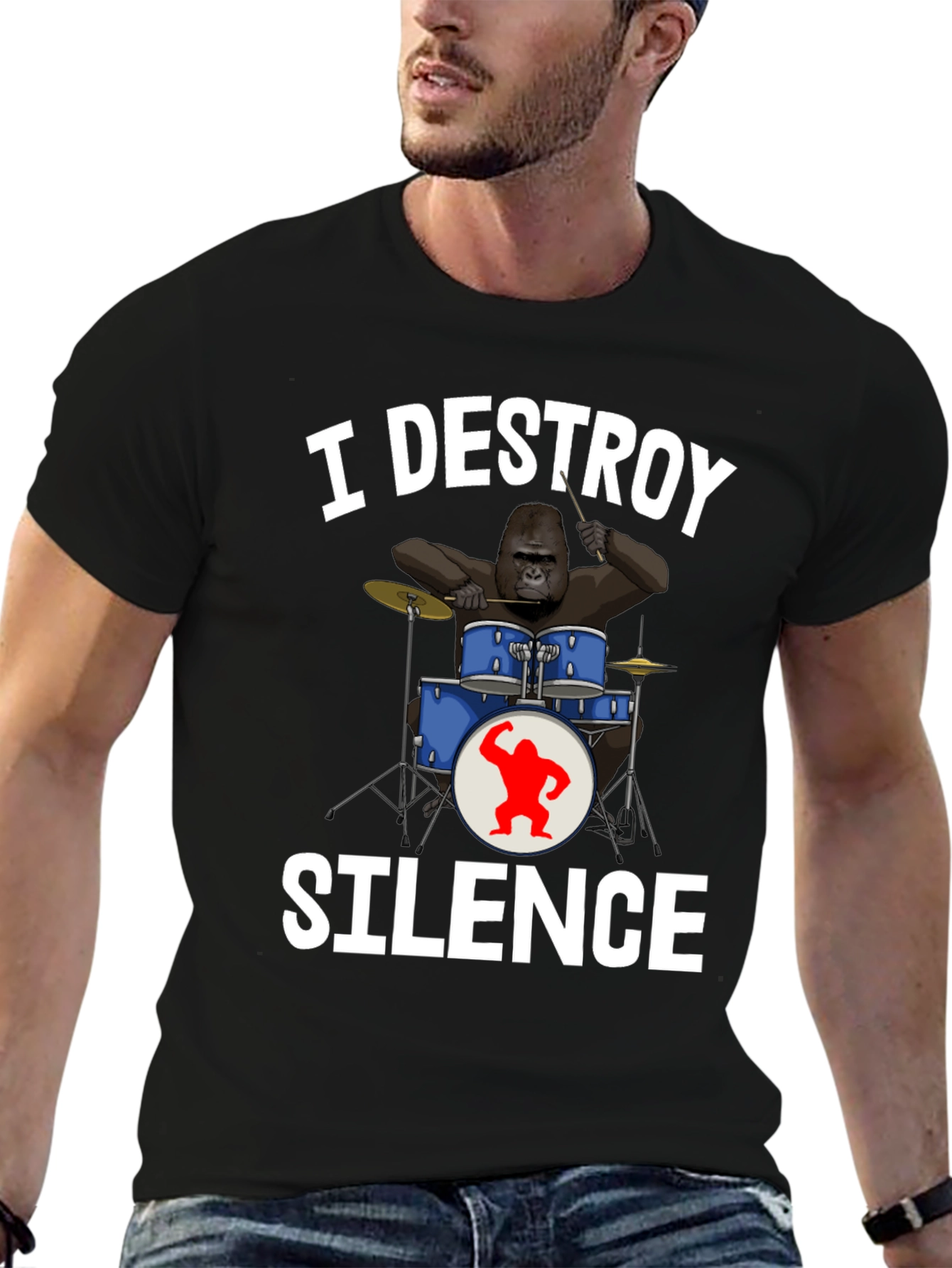 I Destroy Silence Gorilla Drummer T-Shirt