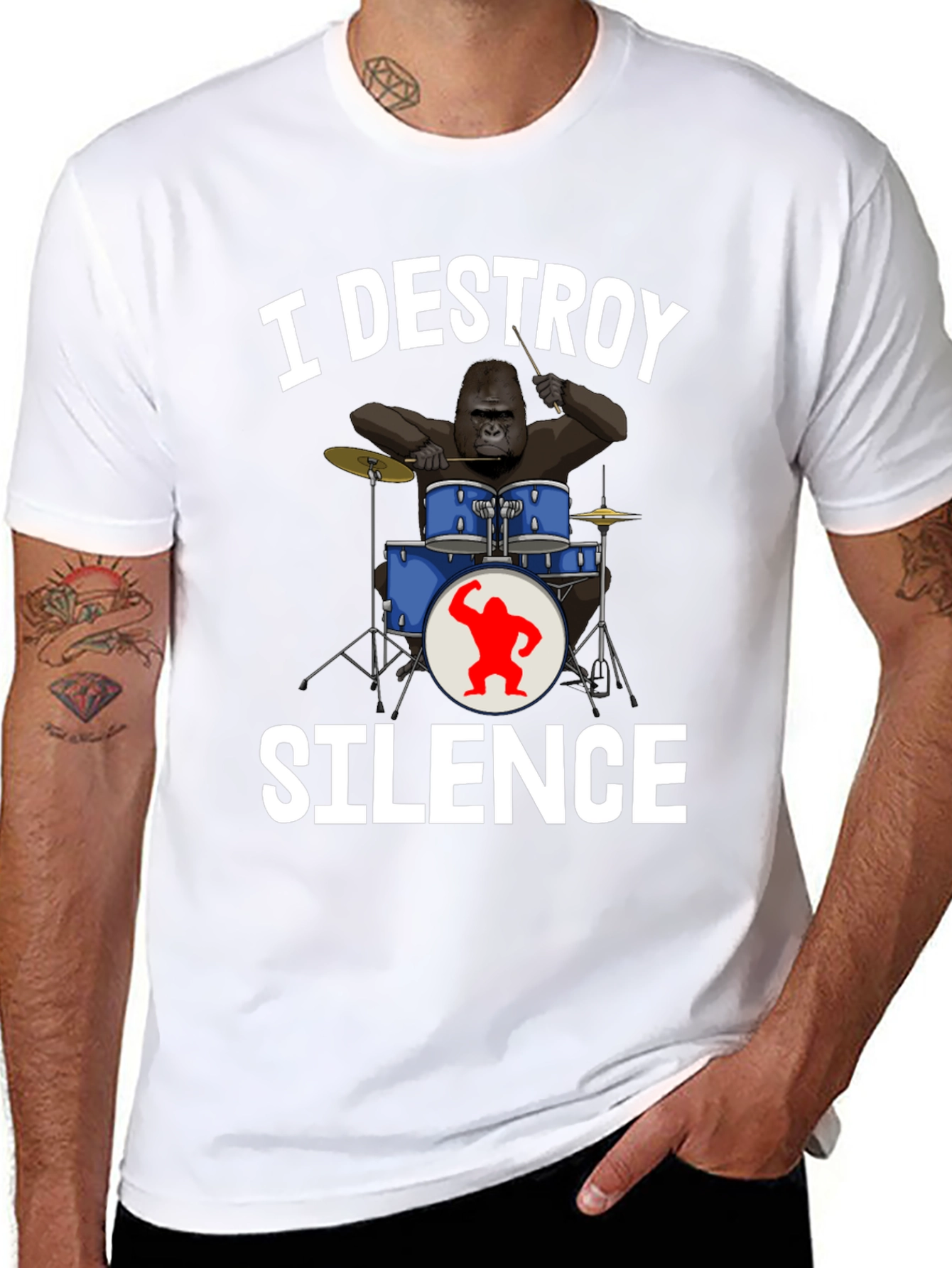 I Destroy Silence Gorilla Drummer T-Shirt