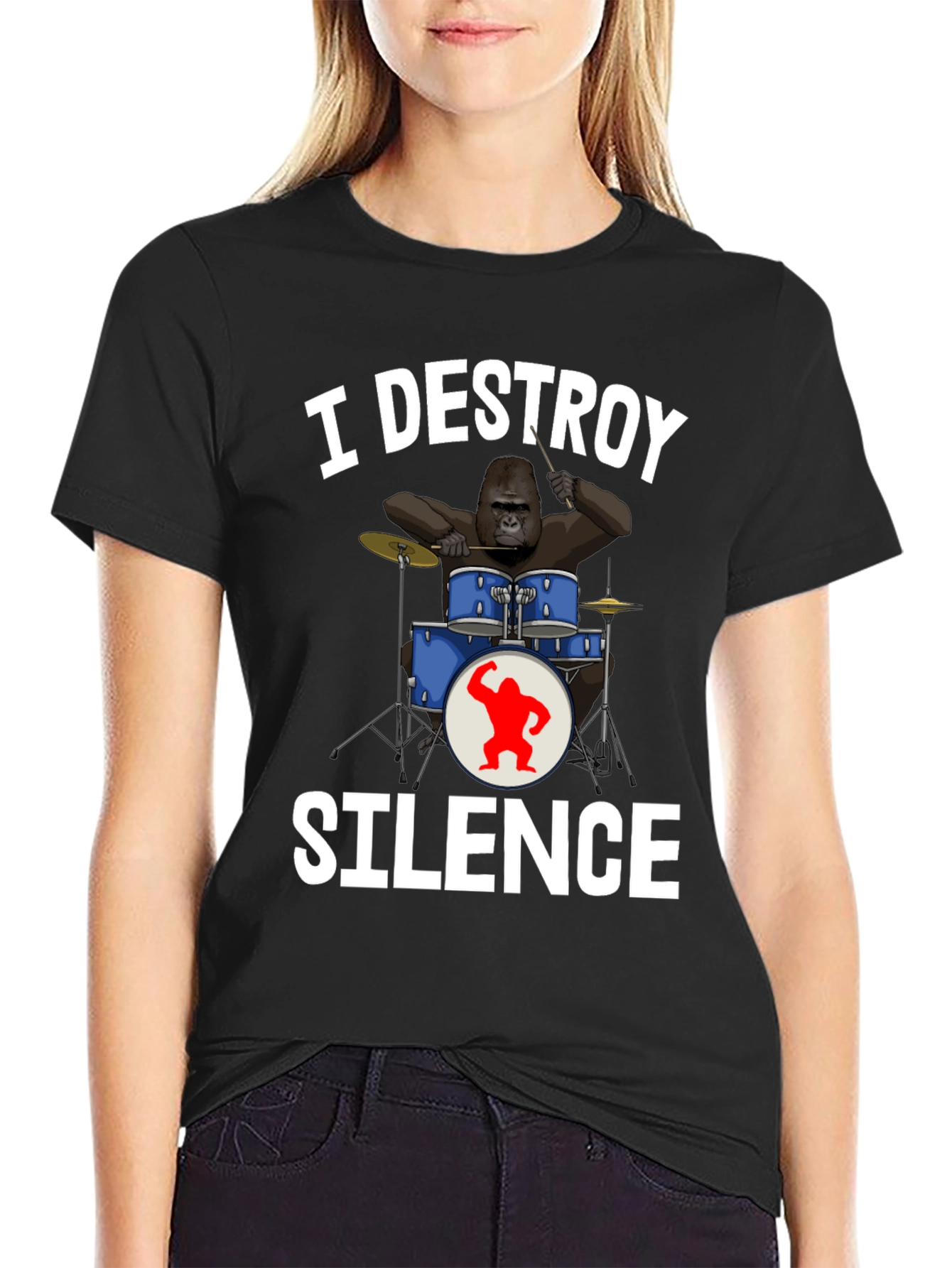 I Destroy Silence Gorilla Drummer T-Shirt