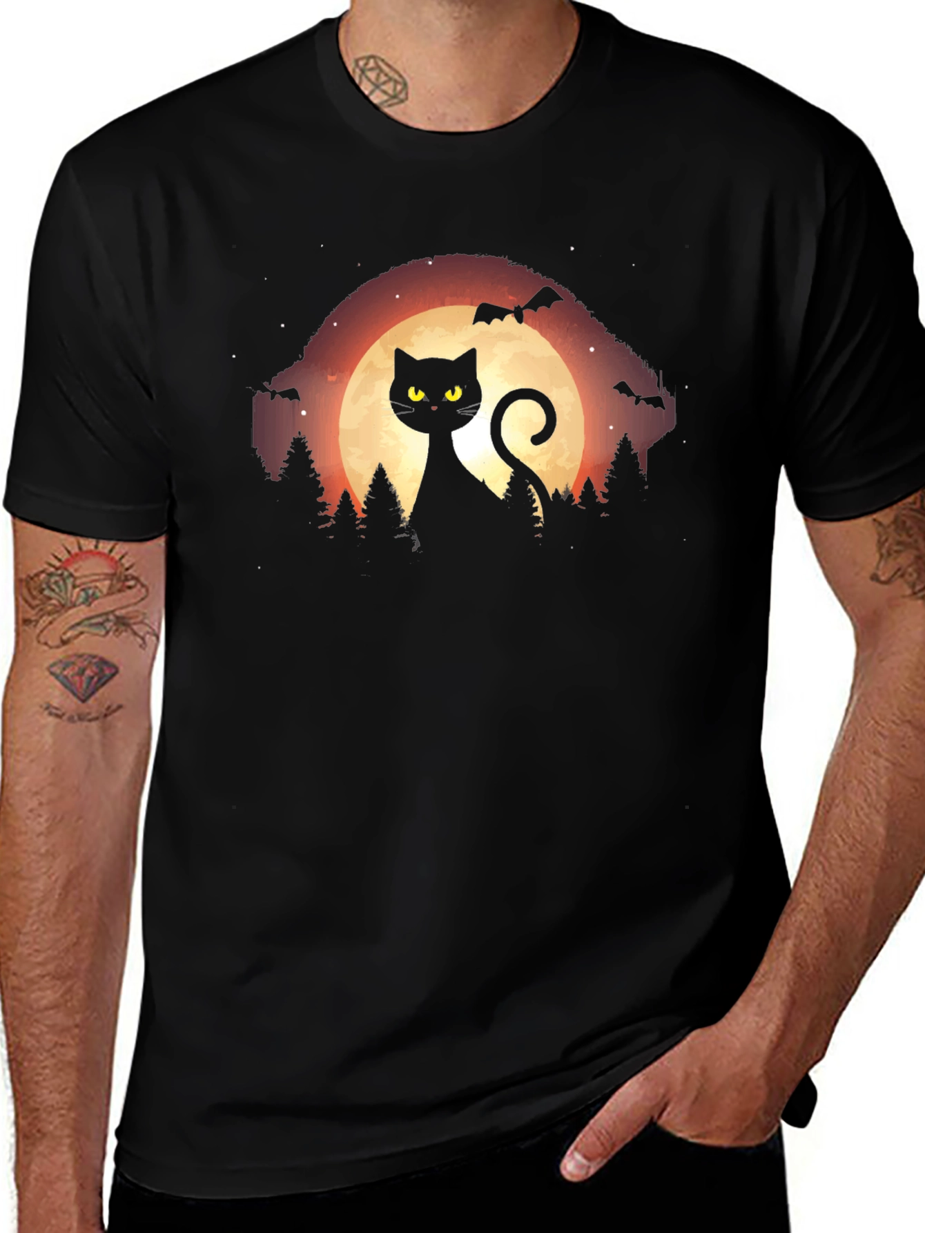 Halloween Black Cat Moon T-Shirt
