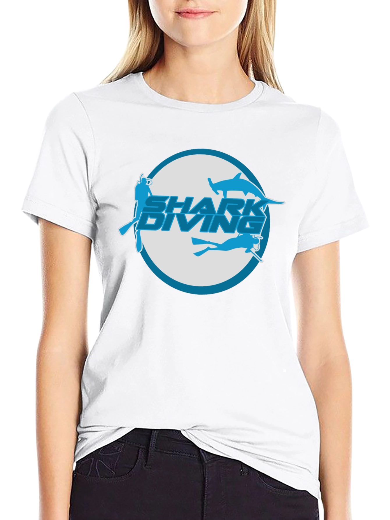 Shark Diving Graphic T-Shirt - Black