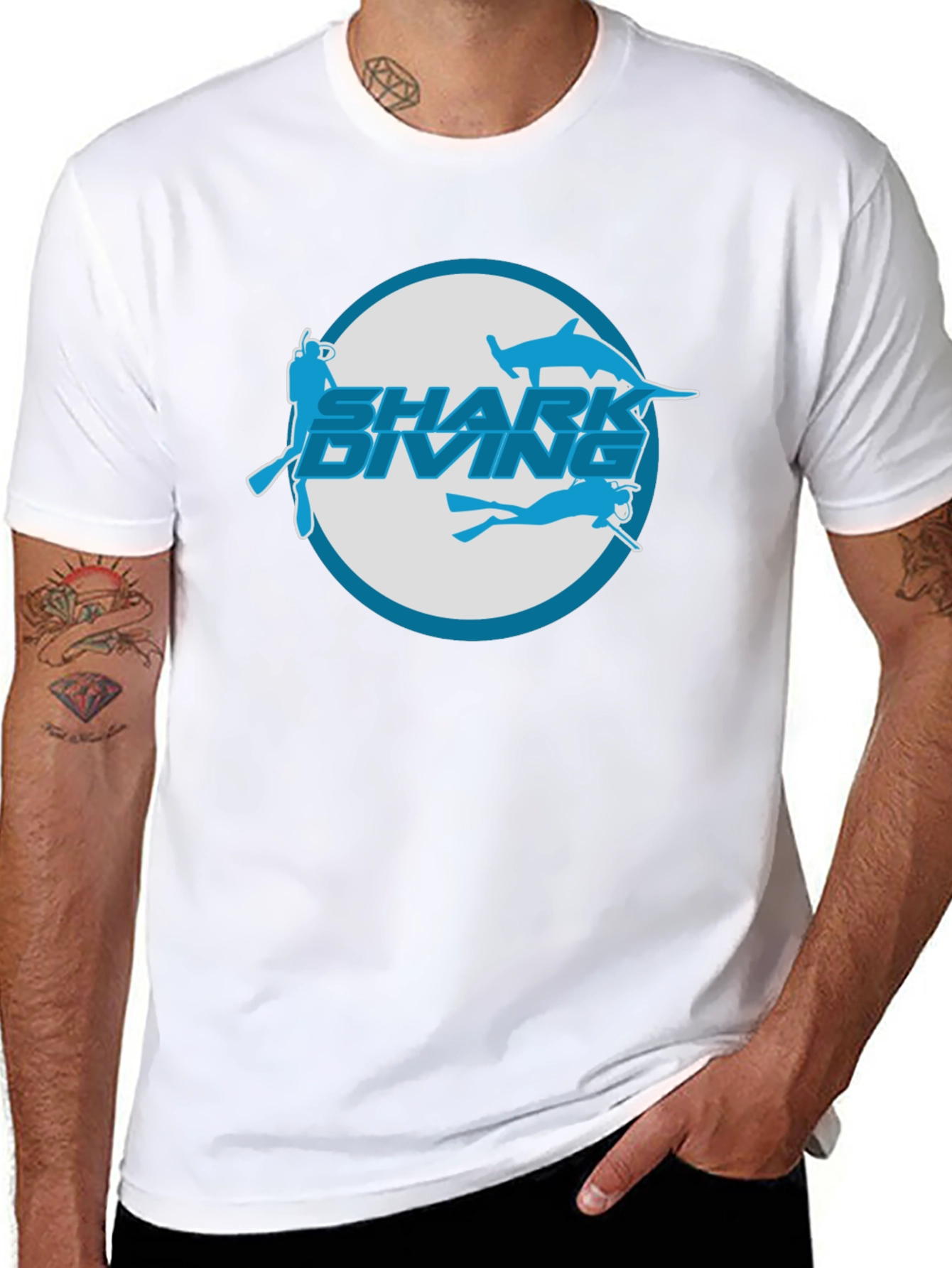 Shark Diving Graphic T-Shirt - Black