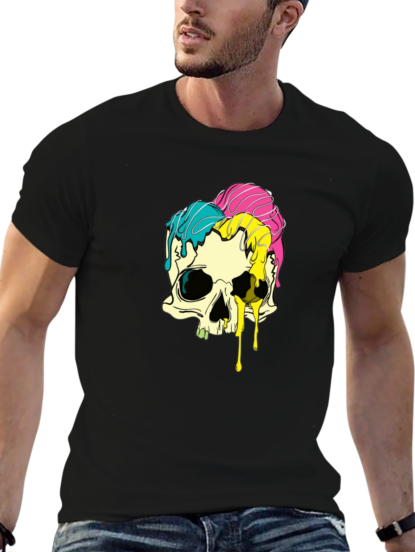 Melting Skull Graphic Tee - Black Cotton T-Shirt