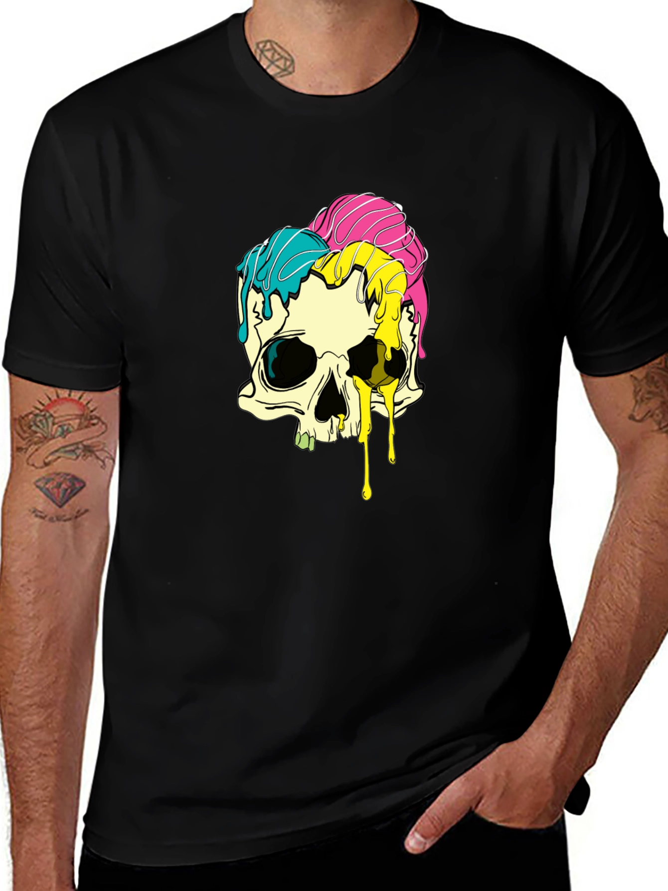 Melting Skull Graphic Tee - Black Cotton T-Shirt