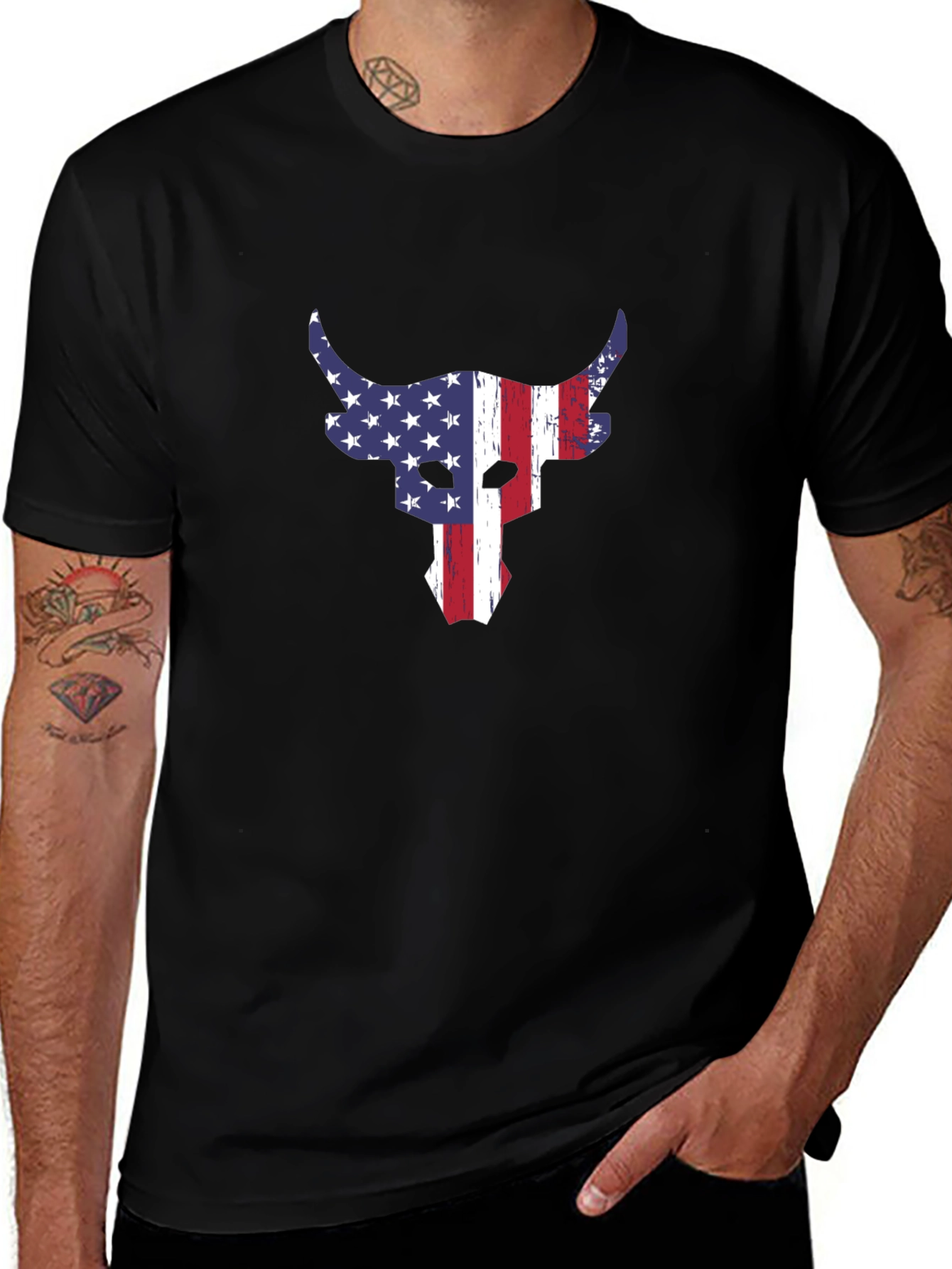 American Flag Bull Graphic T-Shirt