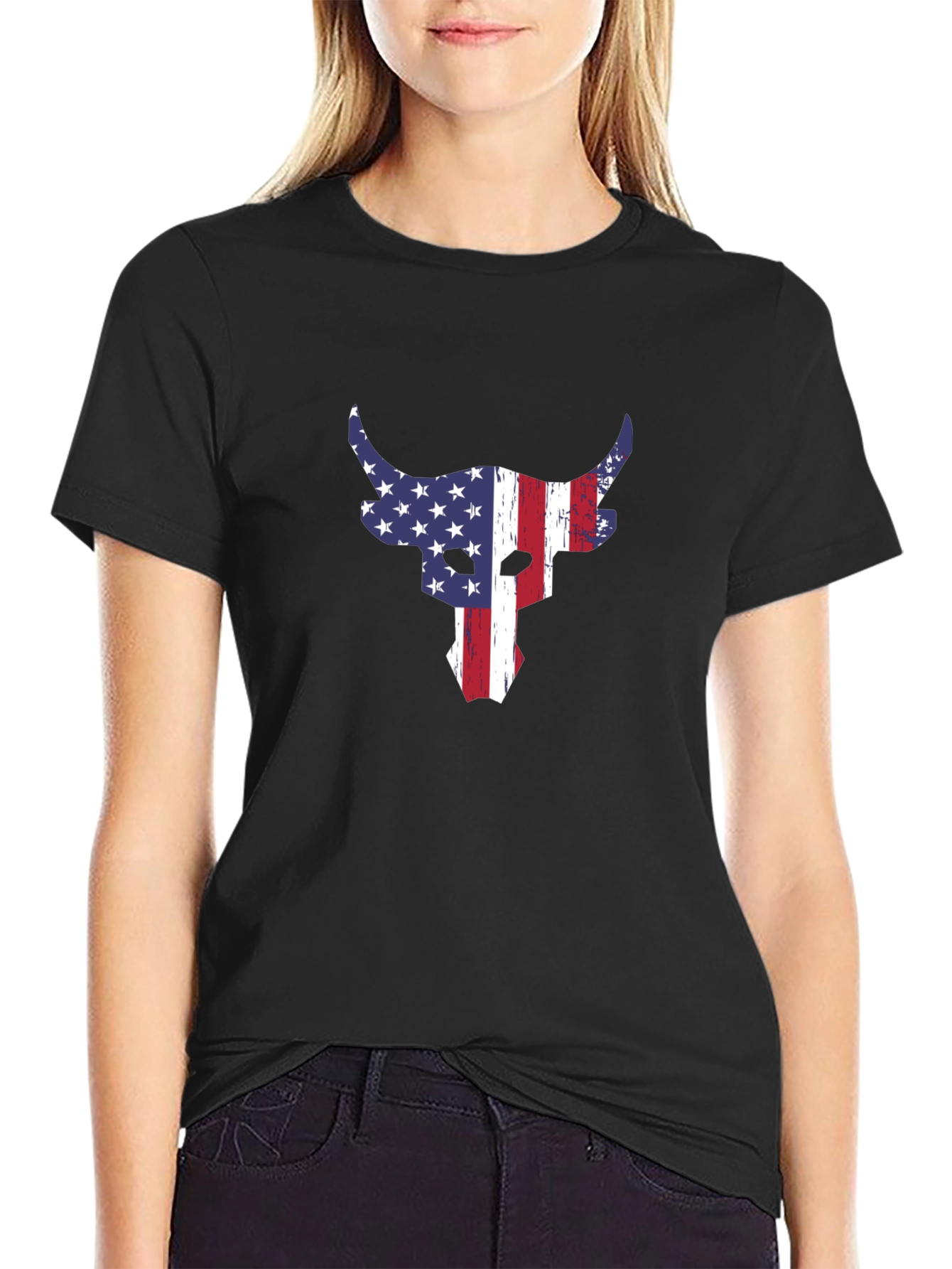 American Flag Bull Graphic T-Shirt